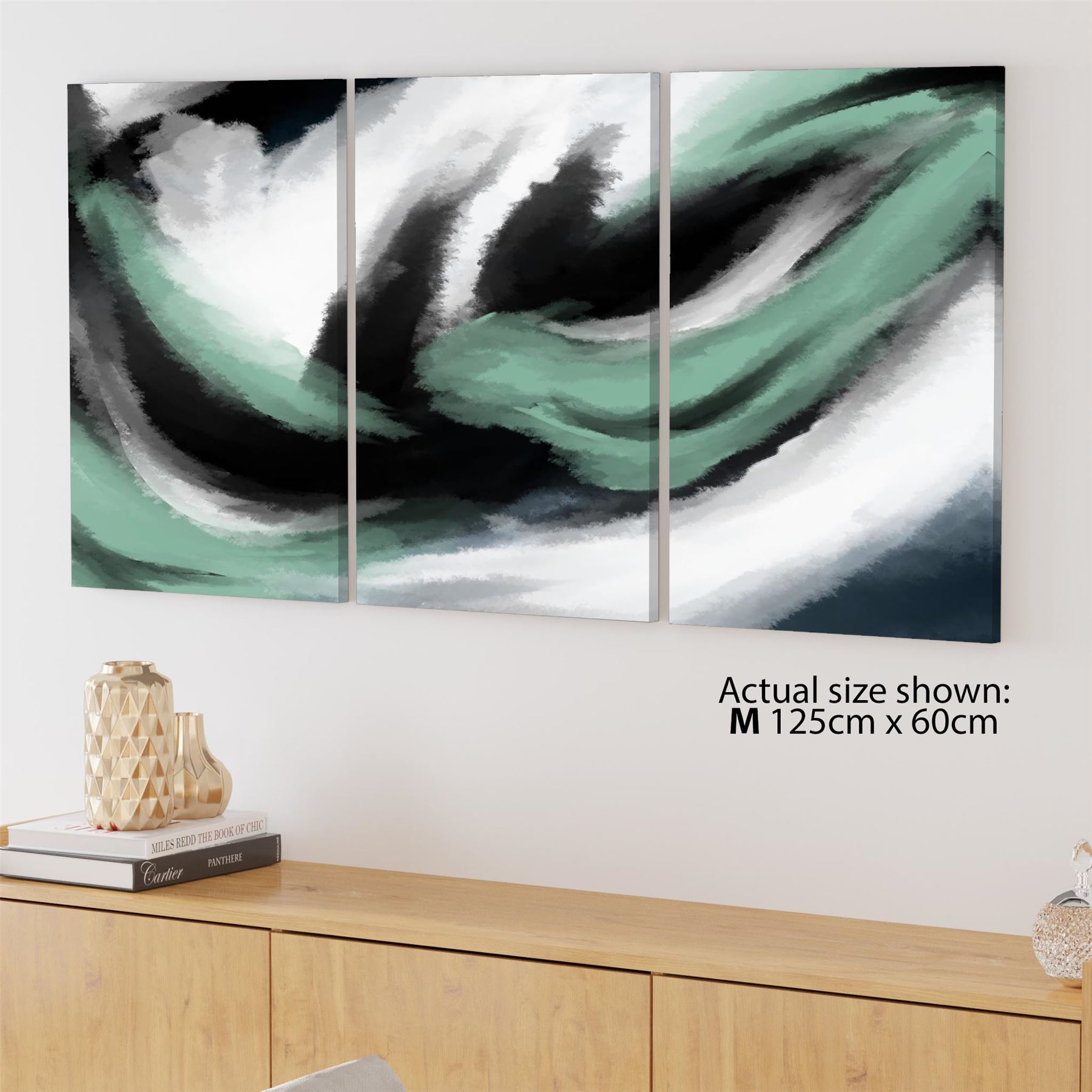 Abstract Green Grey Oil Paint Effect Canvas Wall Art Picture - Picture 38 of 55