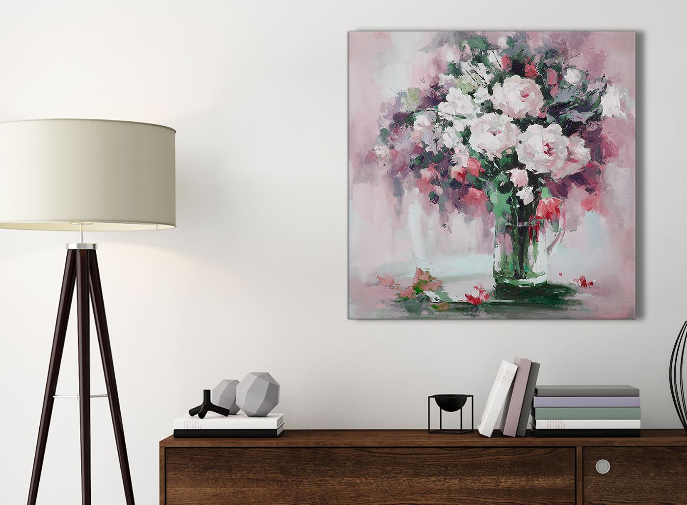 Blush Pink Flowers Painting Bathroom Canvas Wall Art - Abstract 1s441s