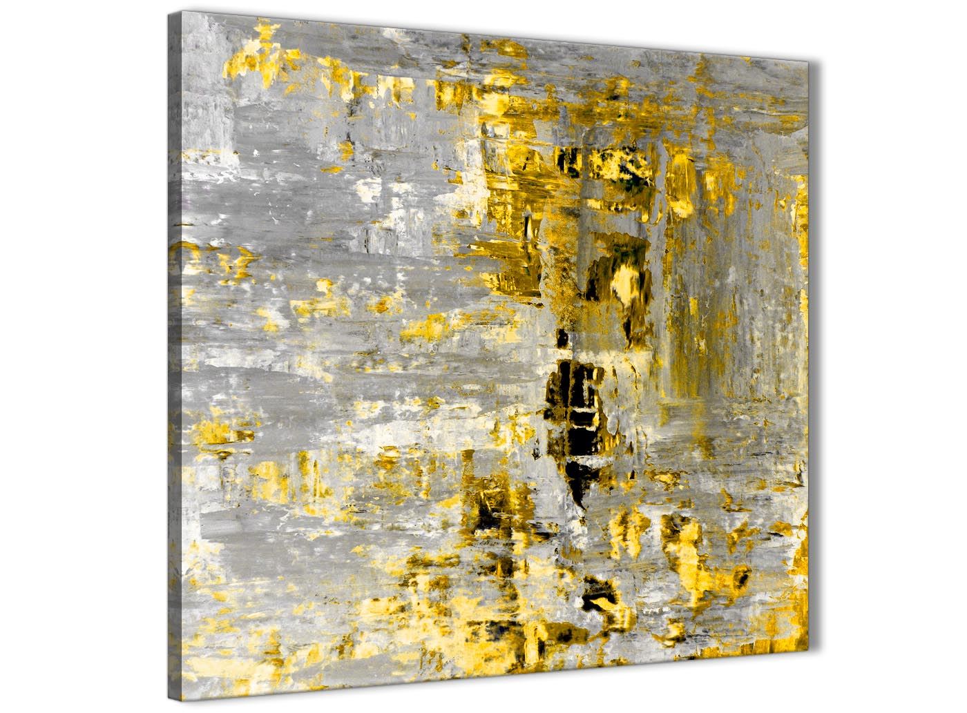 Yellow Abstract Painting Wall Art Print Canvas Modern 49cm Square
