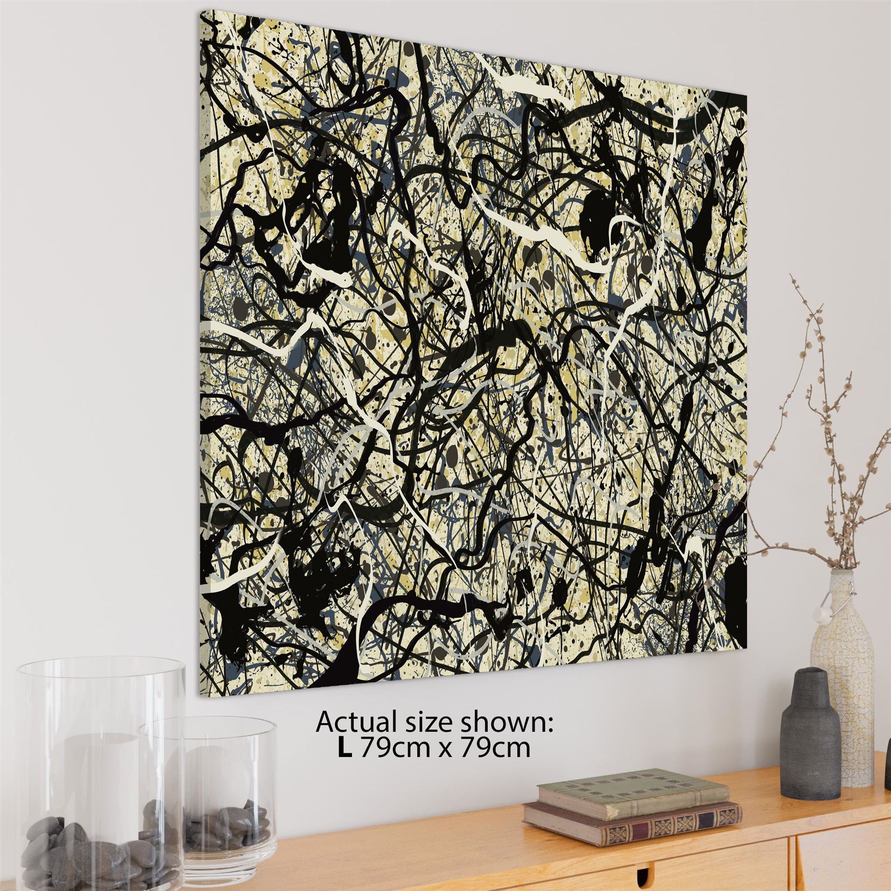 Abstract Grey Cream Jackson Pollock Inspired Style Canvas Wall Art - Picture 4 of 54