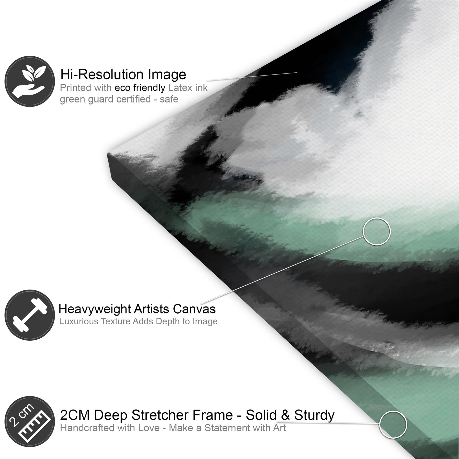 Abstract Green Grey Oil Paint Effect Canvas Wall Art Picture - Picture 47 of 55