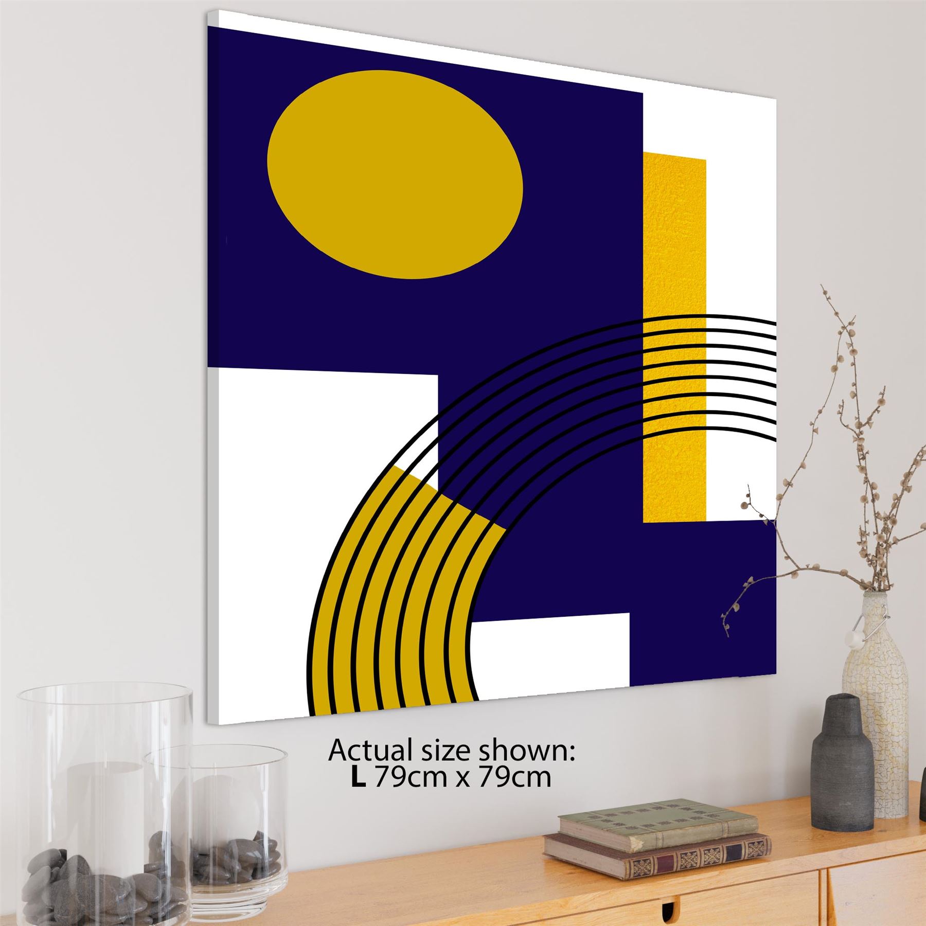 Blue Mustard Yellow Geometric Design Canvas Art Prints - Picture 22 of 54