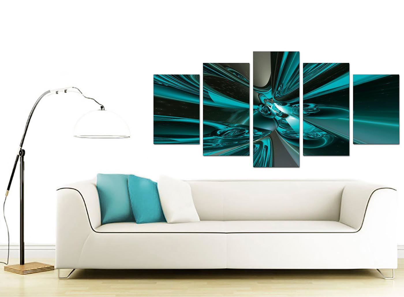 Five Picture Teal Abstract Canvas Art Wall Prints Set Blue Green 5017