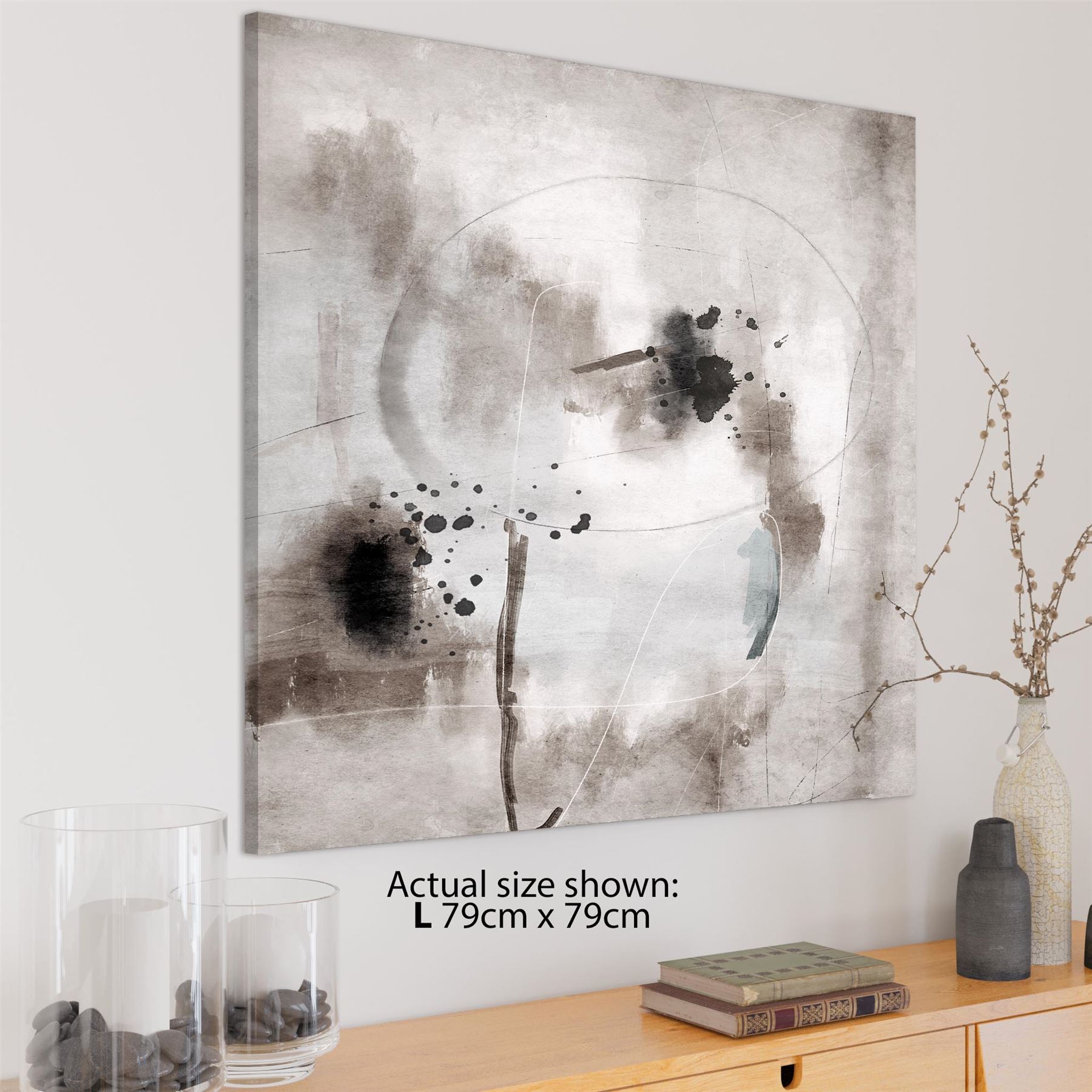 Impresión artística de pared enmarcada gráfica en blanco y negro beige abstracta - Imagen 4 de 55
