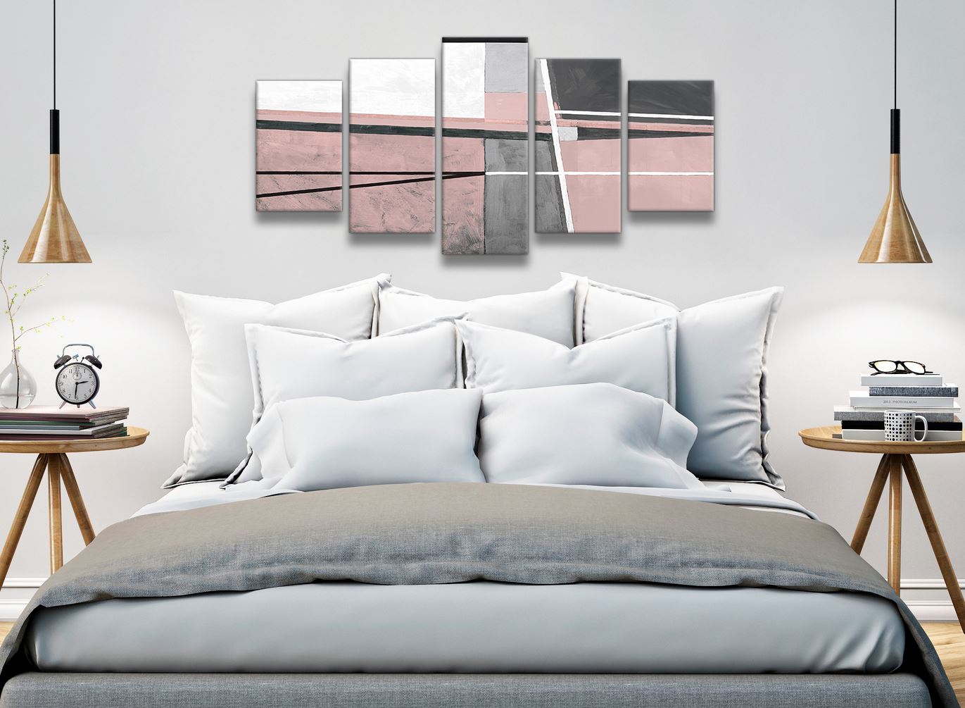 Abstract 3433-126cm 3 Piece Blush Pink Grey Painting Office Canvas Decor