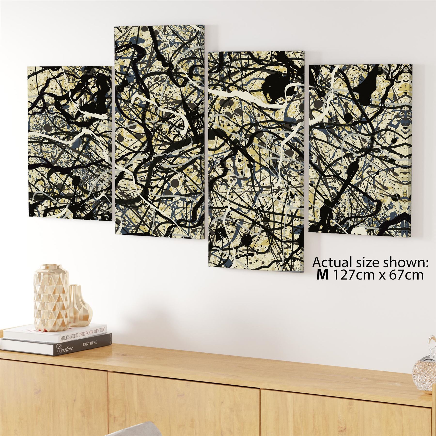 Abstract Grey Cream Jackson Pollock Inspired Style Canvas Wall Art - Picture 44 of 54
