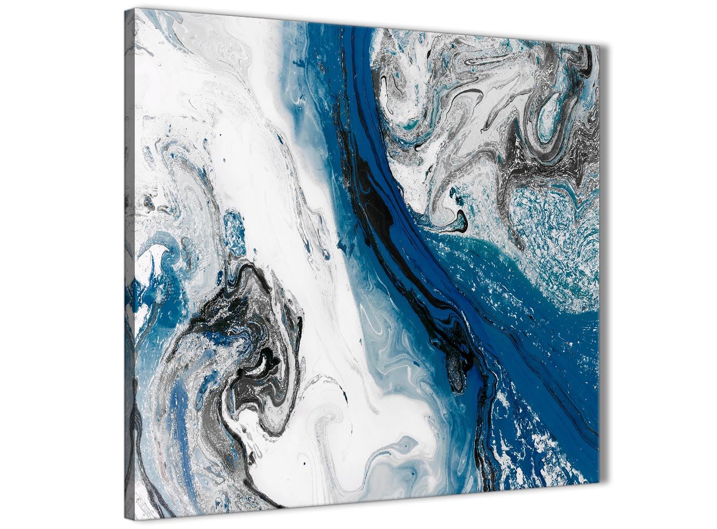 Navy Blue and Grey Swirl Living Room Canvas Wall Art Abstract Print