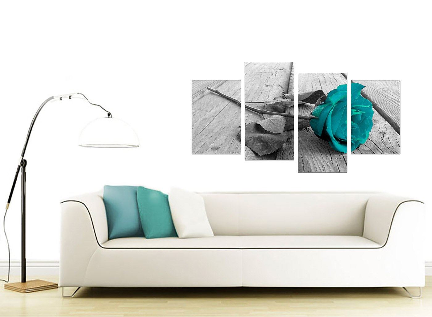 Black White Floral Flower Teal Canvas Wall Art XL 130cm Pictures 4037