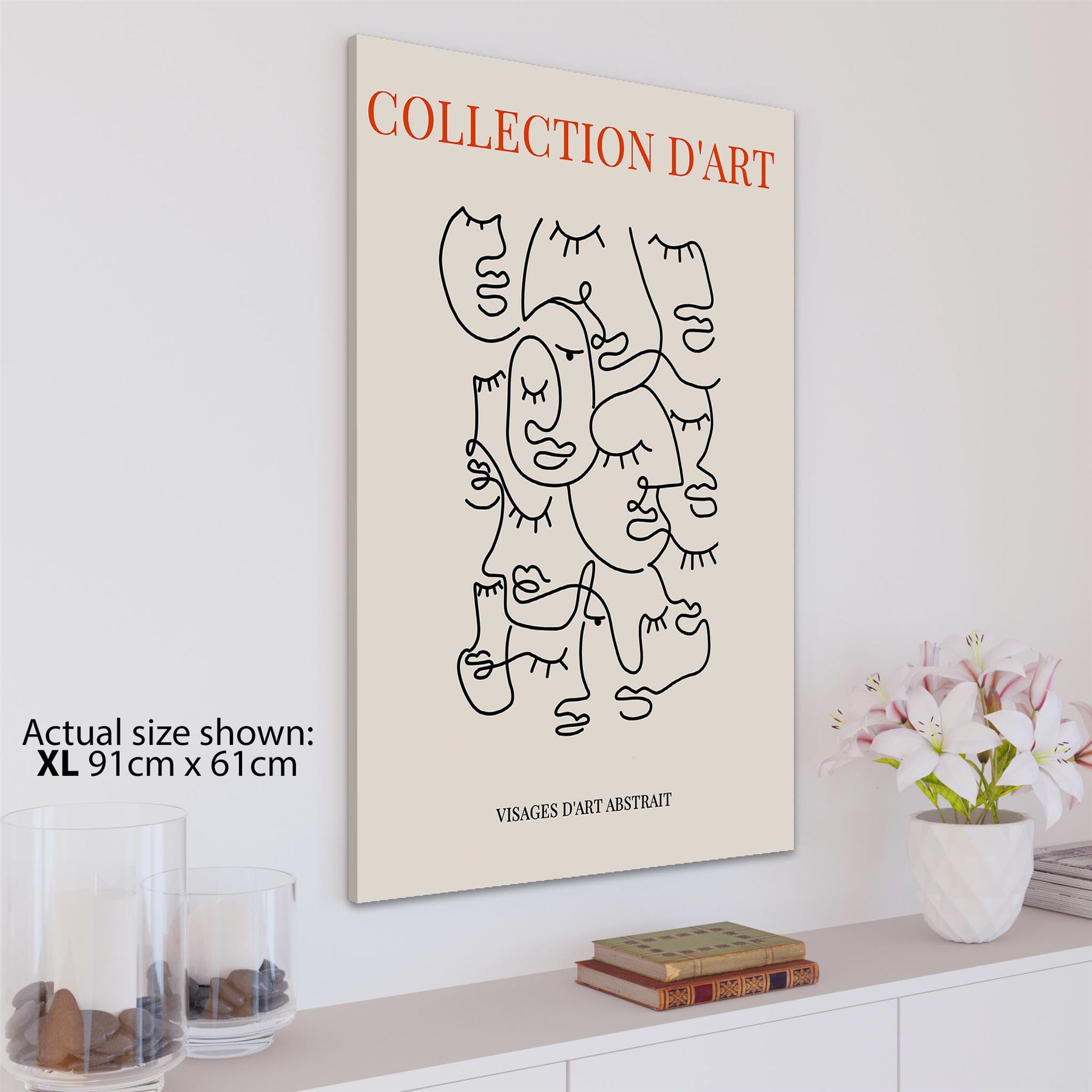 Abstract Natural Black Faces Line Art Canvas Wall Art Print - Picture 10 of 13