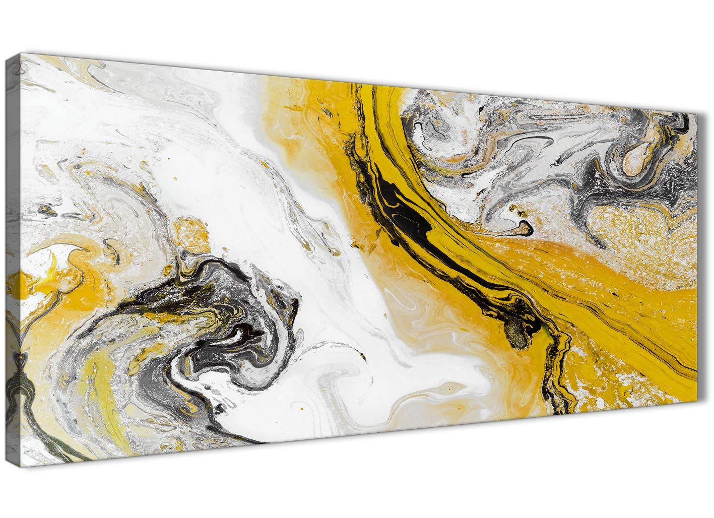 Mustard Yellow and Grey Swirl Bedroom Canvas Wall Art - Abstract Print - Picture 17 of 32