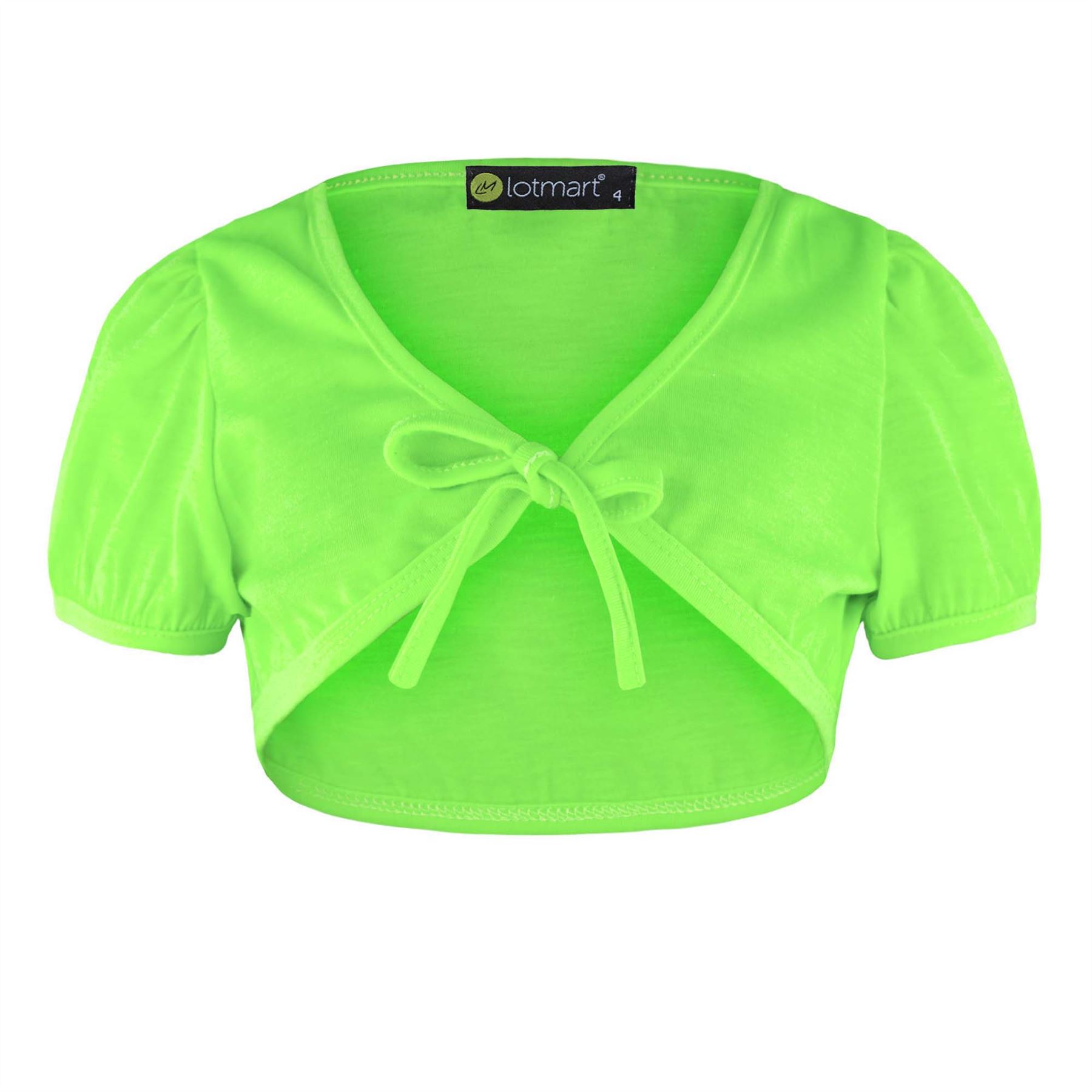 GIRLS CROPPED SHRUG KIDS TIE UP FRONT BOLERO SHORT CAP SLEEVE TOP SIZES