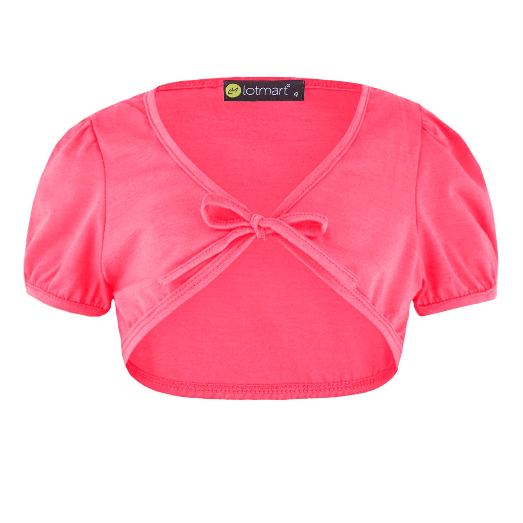 GIRLS CROPPED SHRUG KIDS TIE UP FRONT BOLERO SHORT CAP SLEEVE TOP SIZES