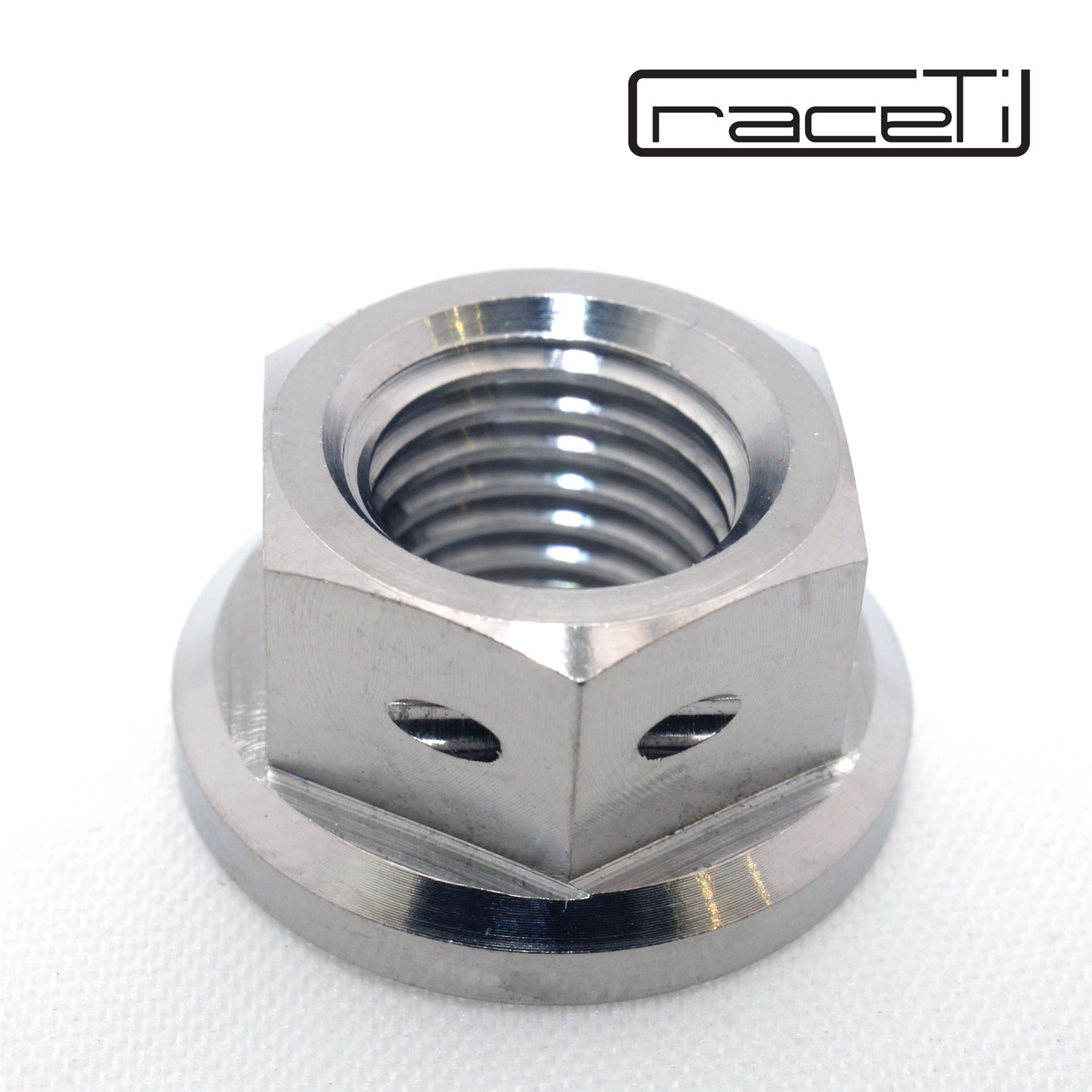 M10 X 1.5 Titanium Hex Flange Nut - Drilled For Lock Wire - Safety Racing - By RaceTi