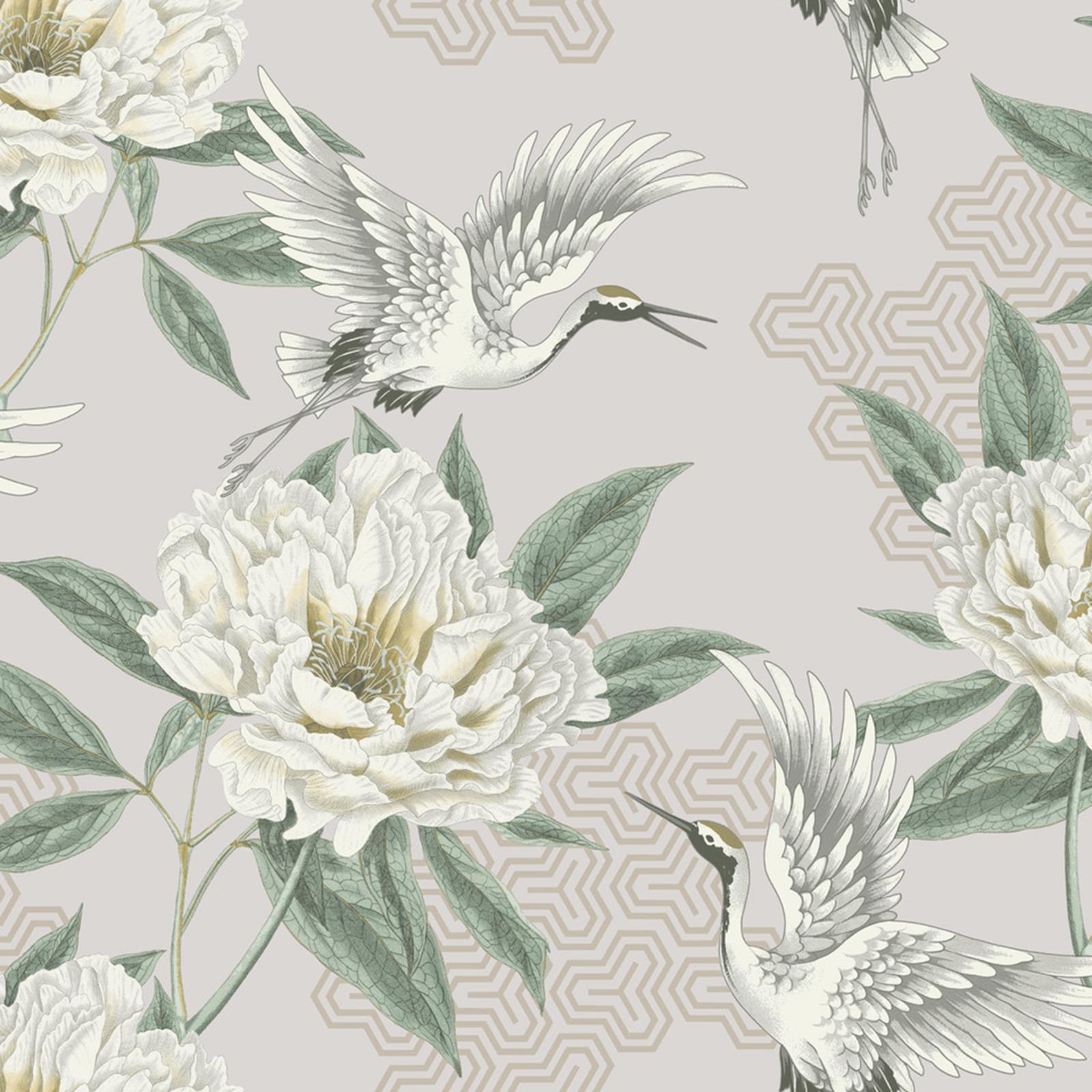 Papel pintado geométrico floral peonía flores pájaros - 2 colores - Imagen 6 de 7