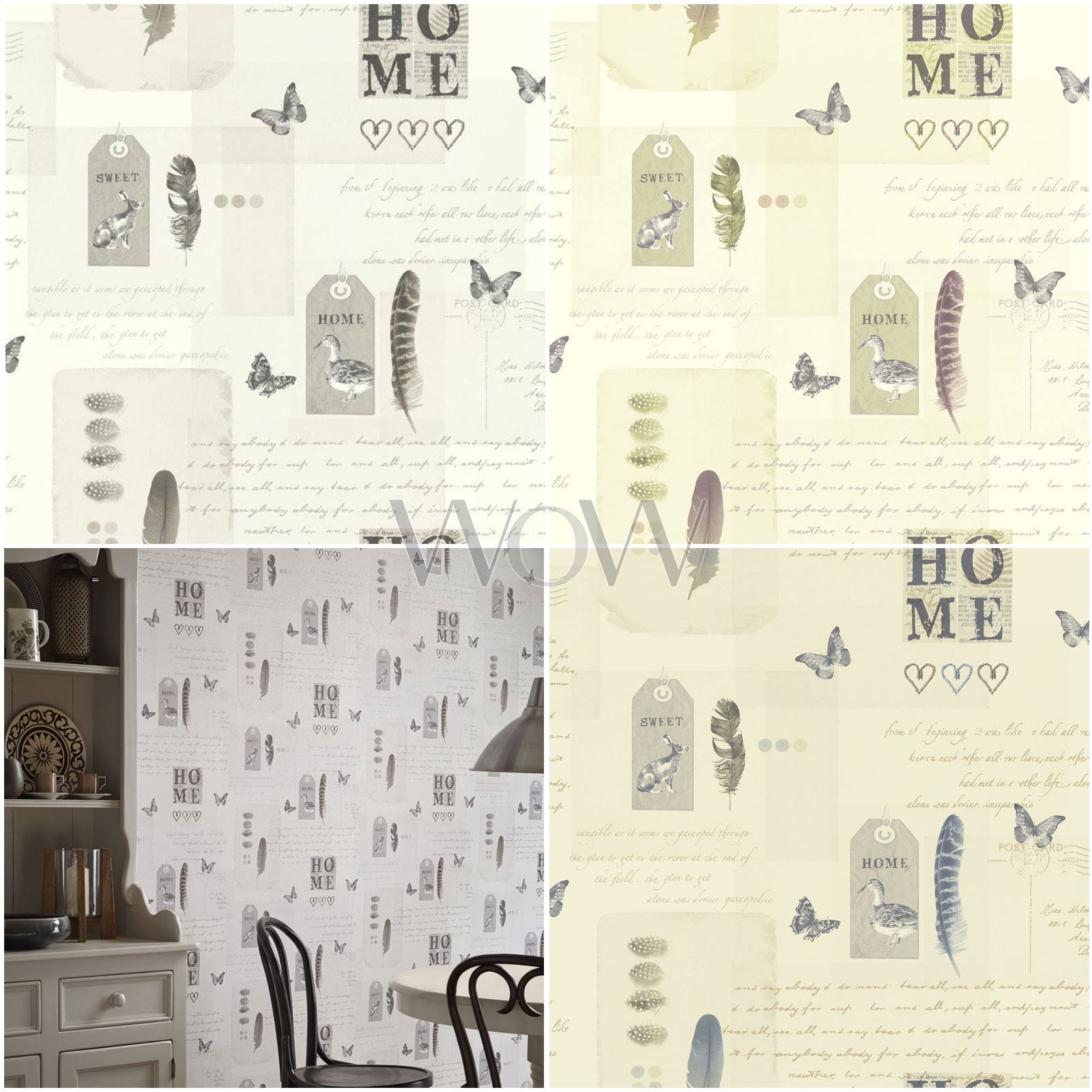 ARTHOUSE 256202 NEW GREEN LOMOND VINTAGE COLLAGE WALLPAPER PINK CREAM