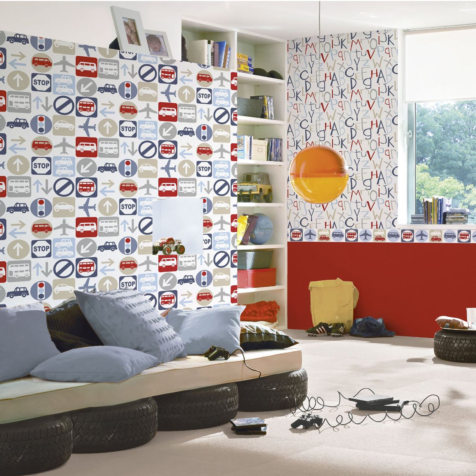 TRANSPORT AND VEHICLES THEMED WALLPAPER & BORDERS BEDROOM FEATURE WALL