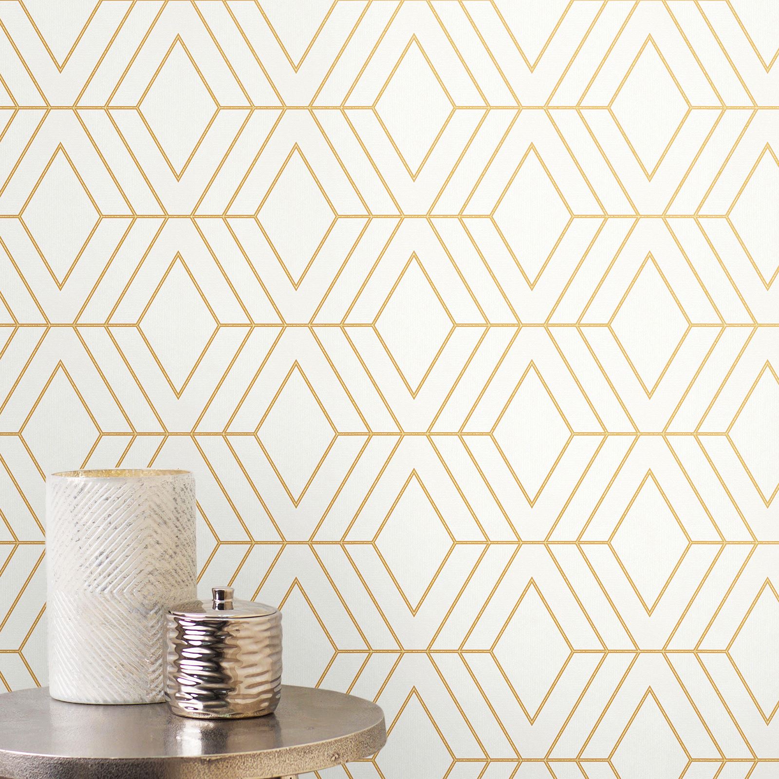 Geometric Wallpaper Modern Decor Triangles Trellis Silver Rose Gold