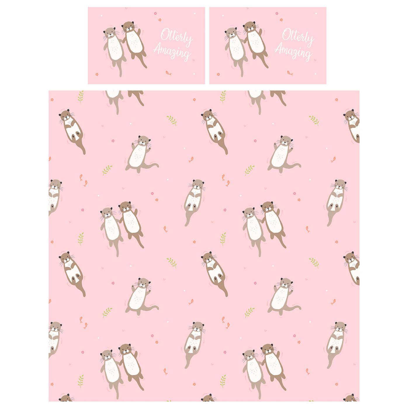 Otterly Amazing Otter Einzelbettbezug Set Koralle Rosa Mädchen