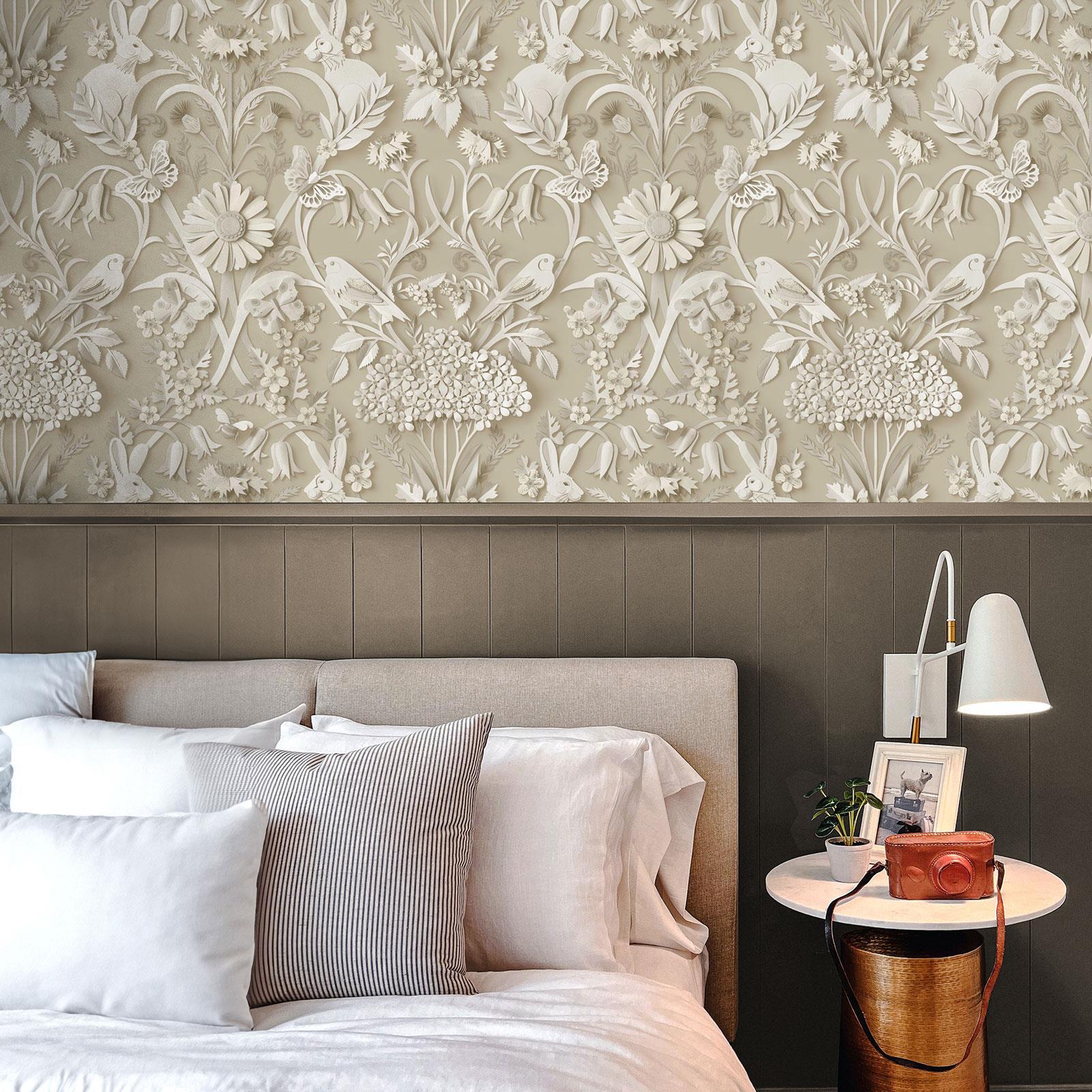 Fine Decor Dimensions Woodland Animals Flowers Wallpaper 3D Effect Damask Colors - Picture 17 of 43