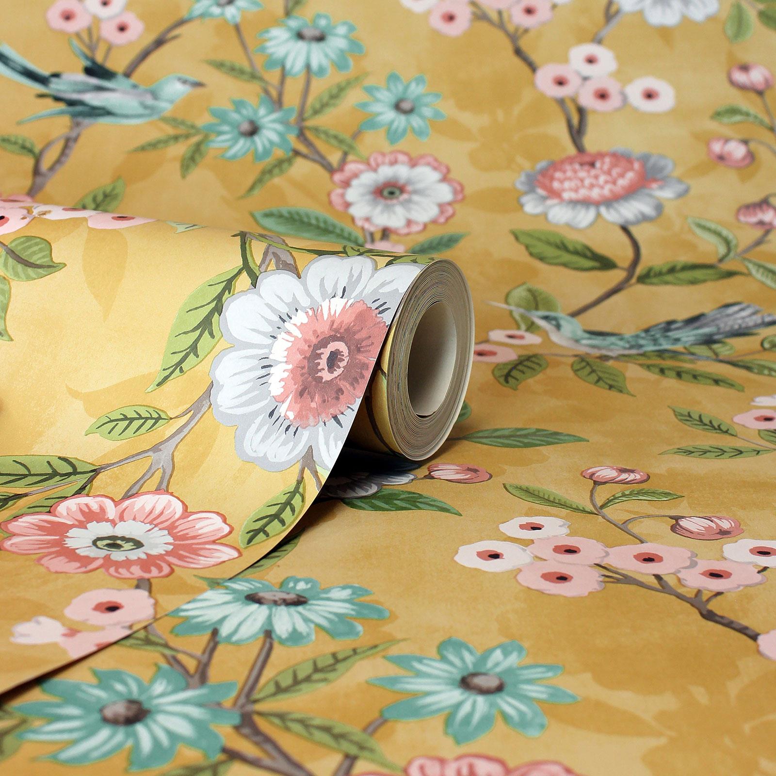 Eleanor Floral Chinoiserie Wallpaper Flowers Birds Fine Decor - Choose Colour - Picture 7 of 13