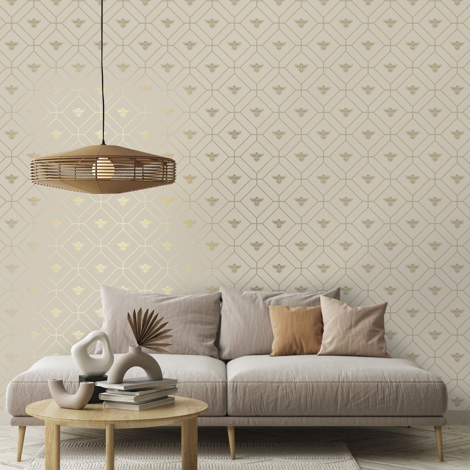Honeycomb Bee Wallpaper Metallic Gold Geometric Diamonds - Various Colours - Picture 20 of 32