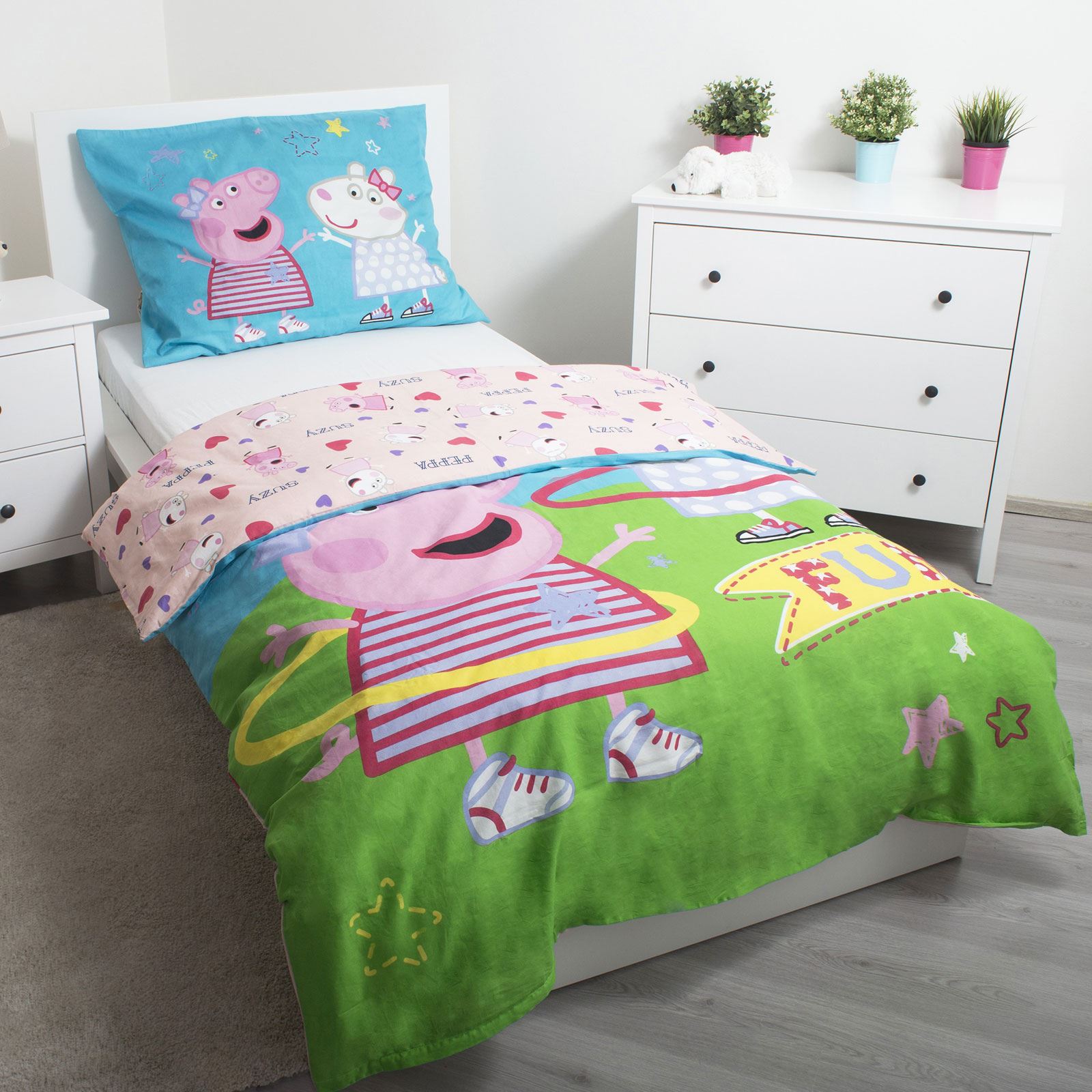 OFFICIAL PEPPA PIG KIDS FITTED SHEETS DUVET COVER SETS SINGLE