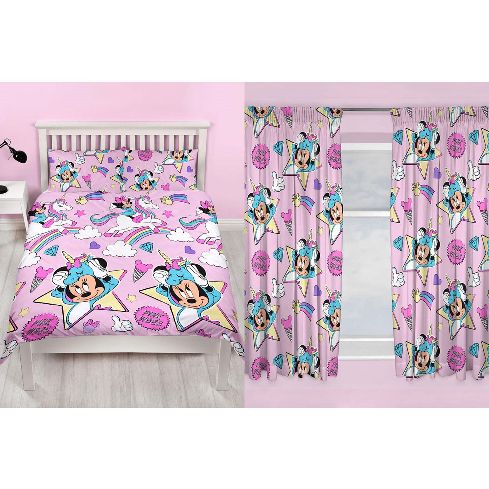 Minnie Mouse Unicorns Double Duvet Cover Set Matching Curtains