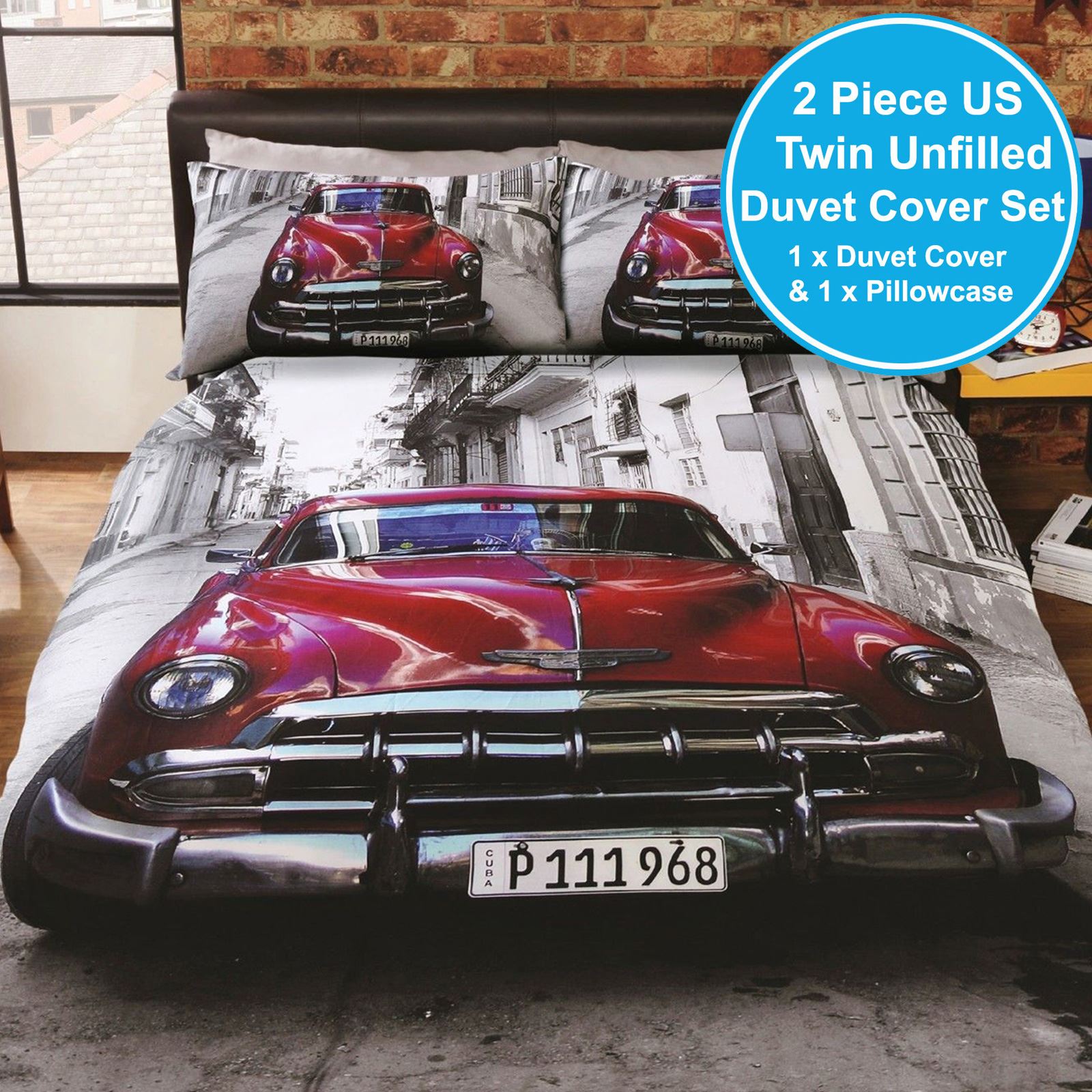 Santiago Classic Car Single Duvet Cover Set Bedding Retro Vintage Santiago Classic Car Single Duvet Cover Set Bedding Retro Vintage