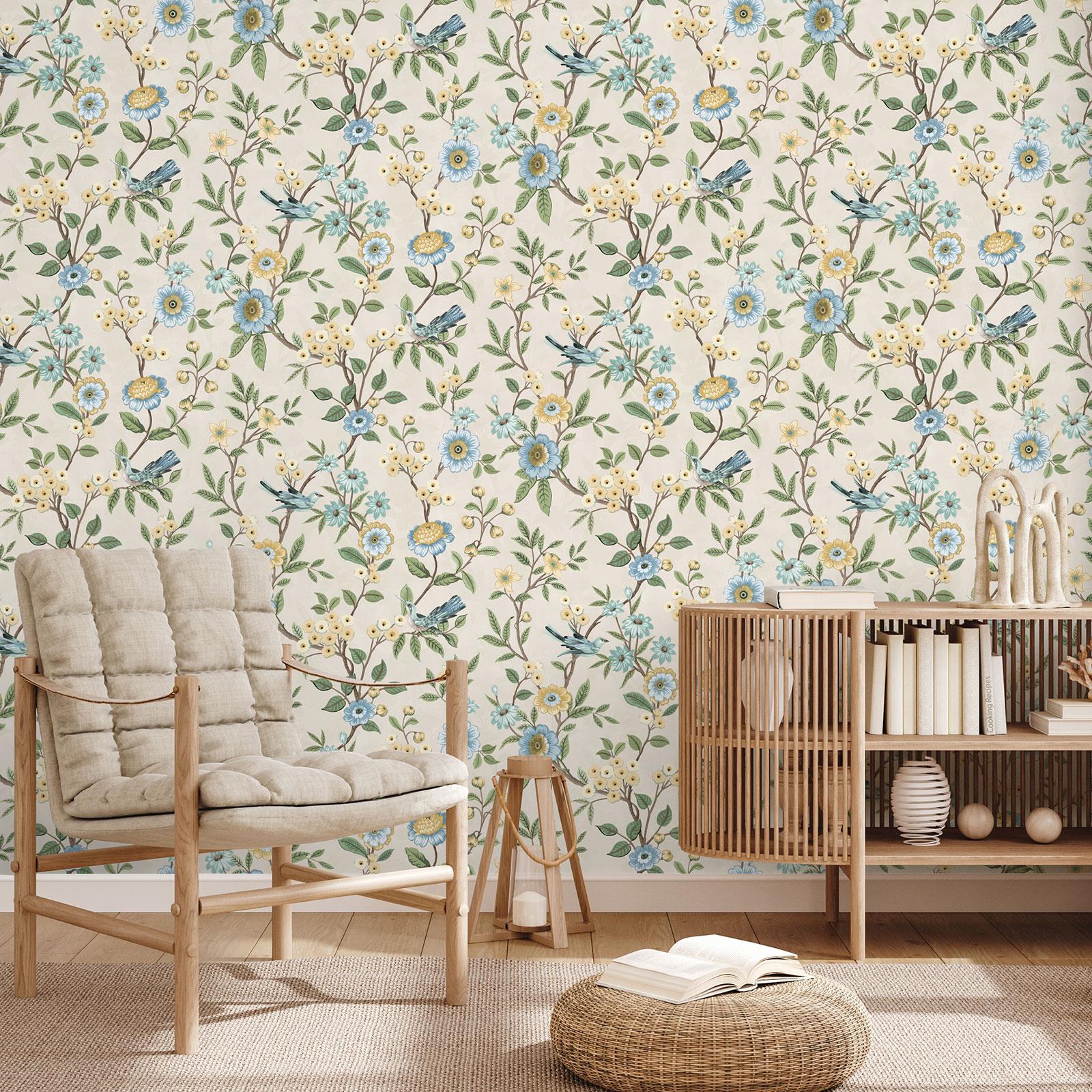 Eleanor Floral Chinoiserie Wallpaper Flowers Birds Fine Decor - Choose Colour - Picture 4 of 13