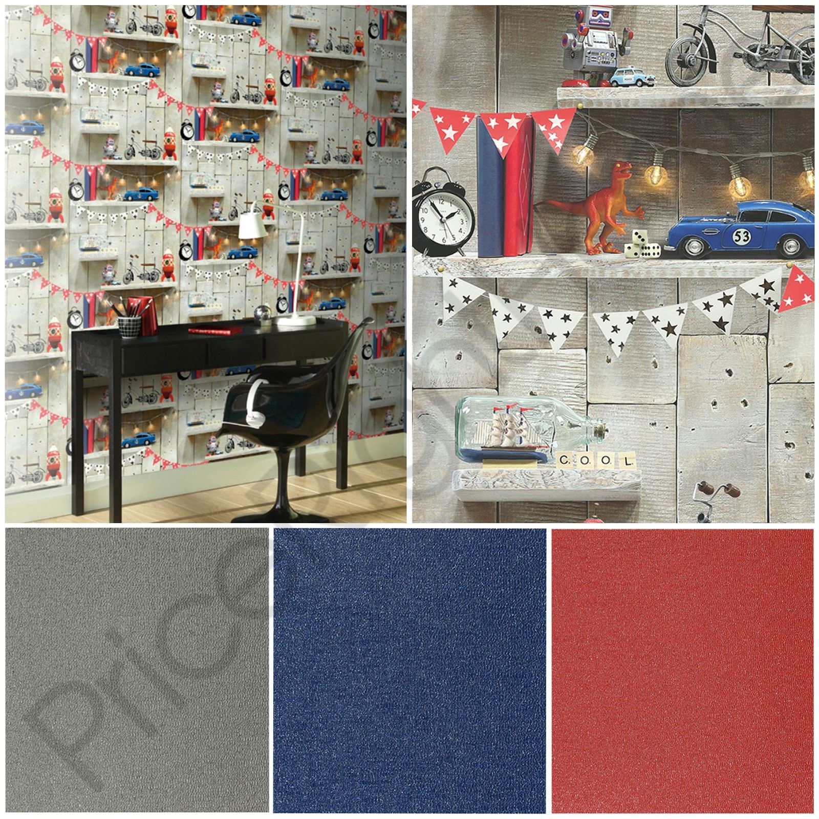 ARTHOUSE JESTER GEOMETRIC RED//BLUE /& GLITTERATI GLITTER WALLPAPER KIDS BOYS