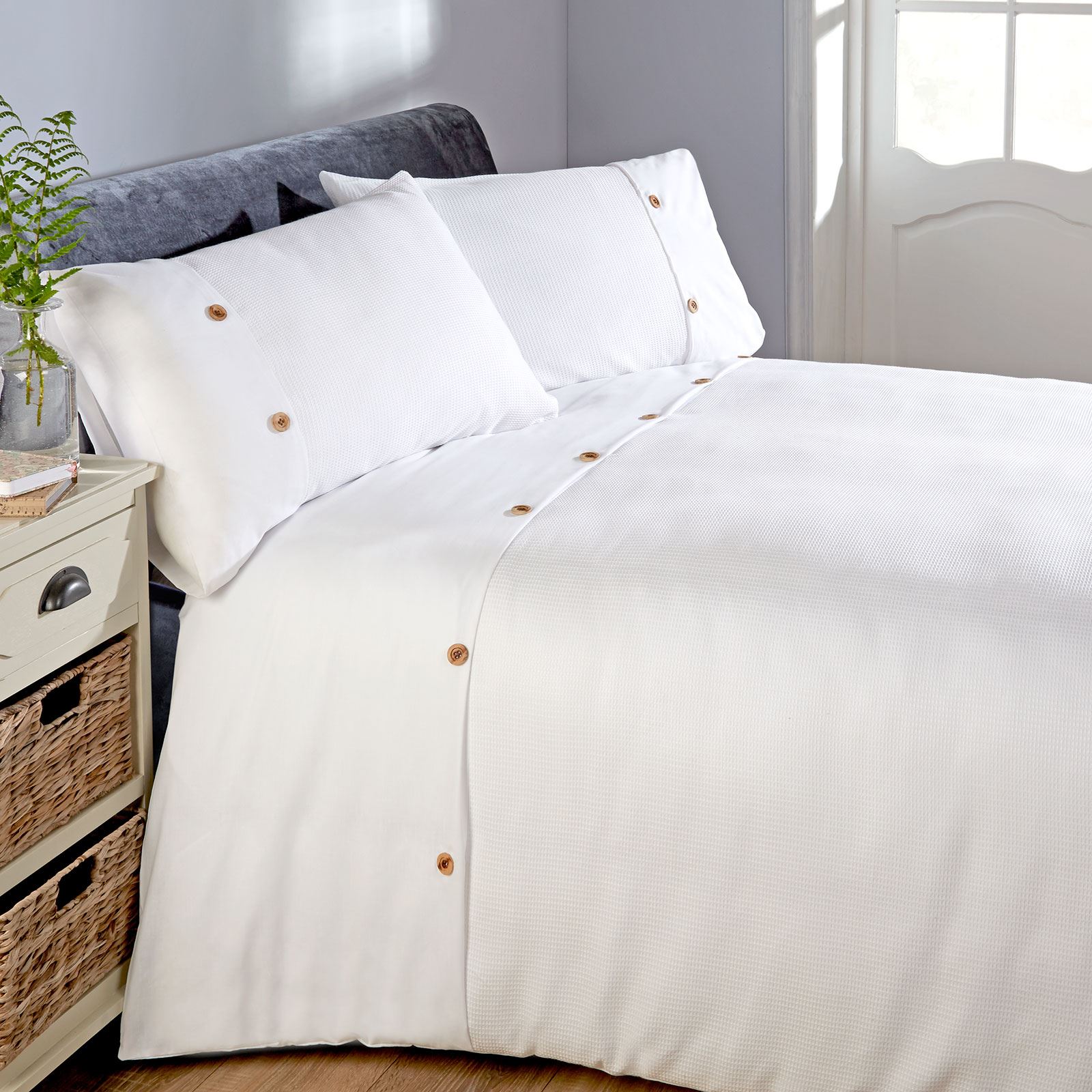 Waffle Duvet Cover Set Single, Double, King, Super King Silver or