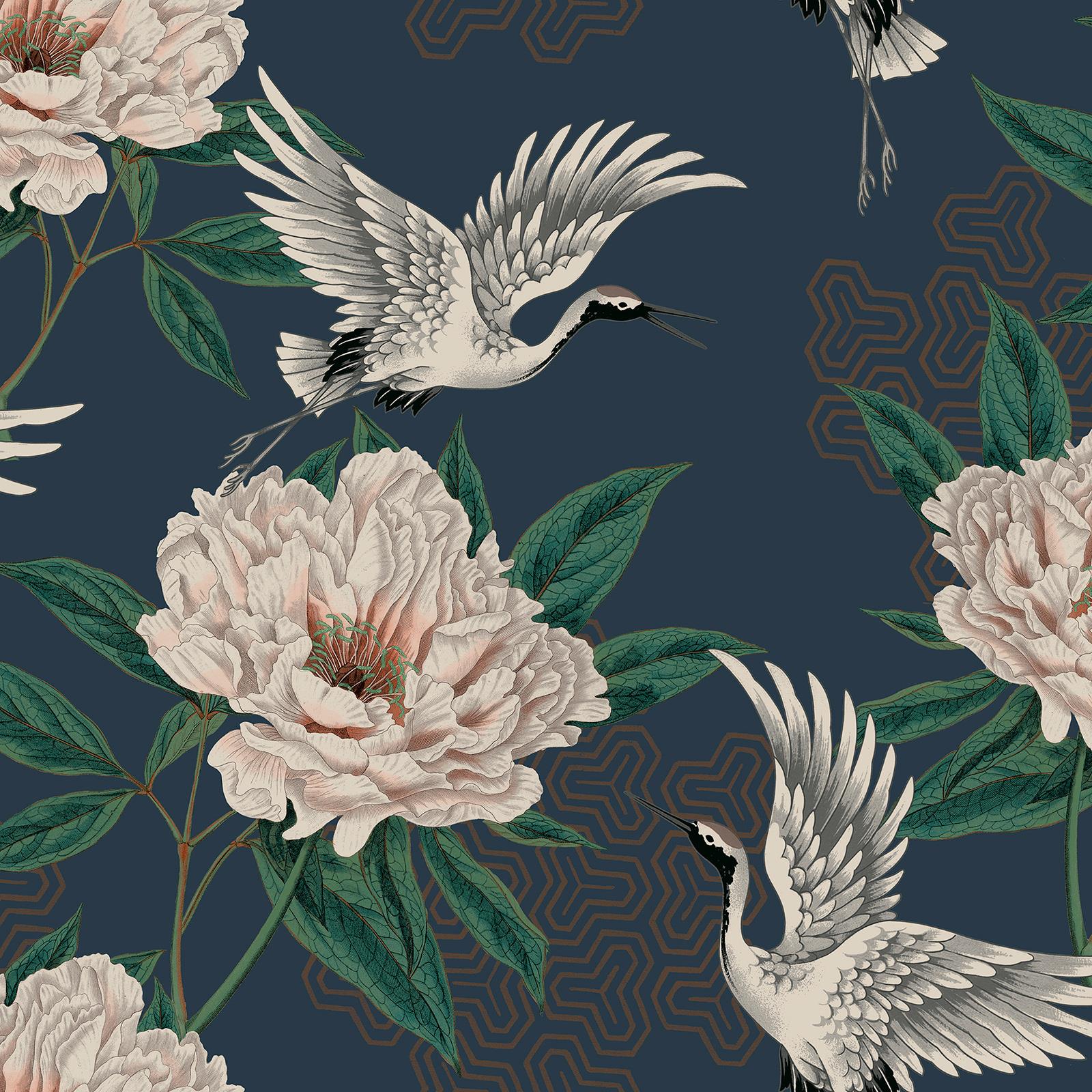 Papel pintado geométrico floral peonía flores pájaros - 2 colores - Imagen 7 de 7
