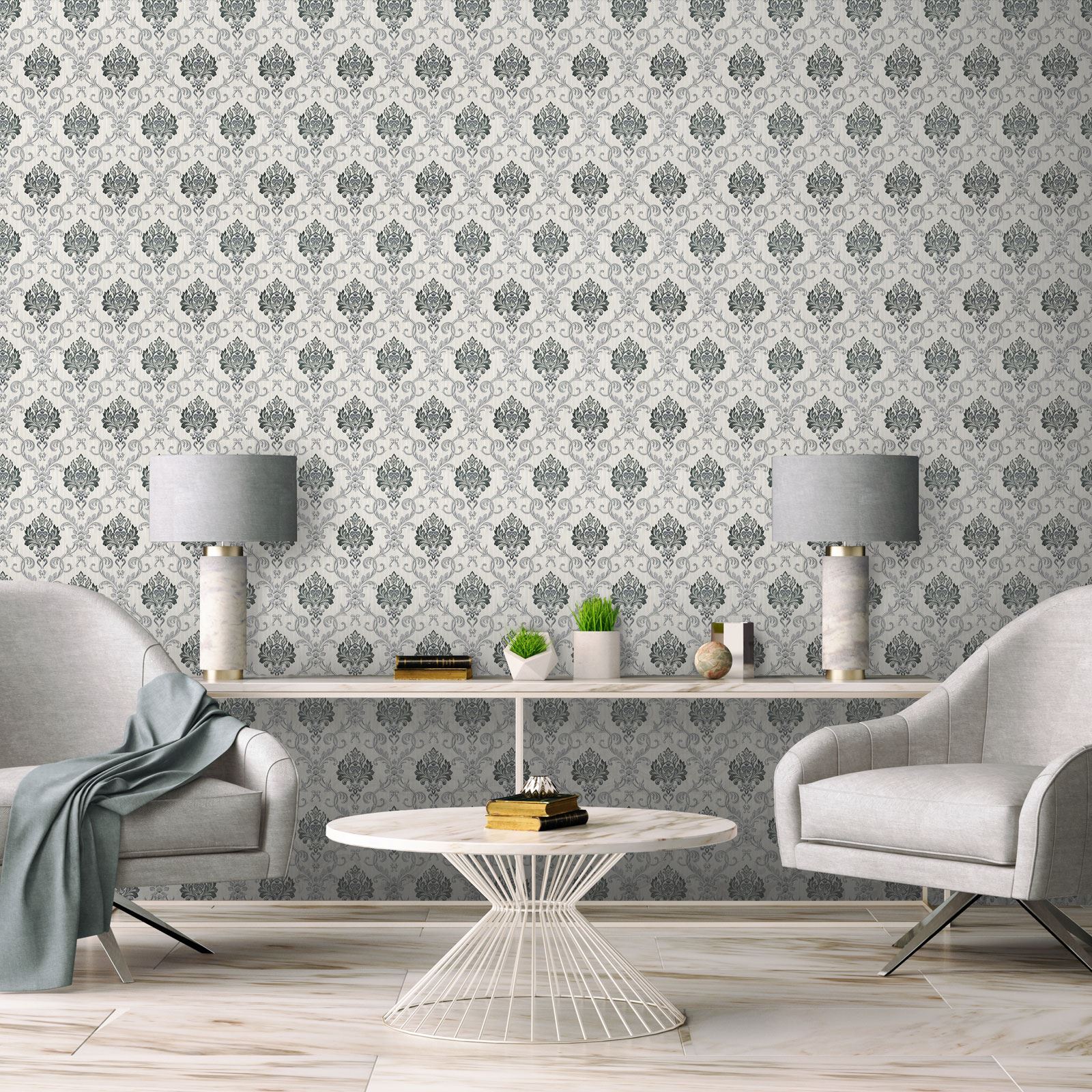 Papel Pintado Damasco Clásico Floral Bosque Animales Metálico - Varios Diseños - Imagen 33 de 93