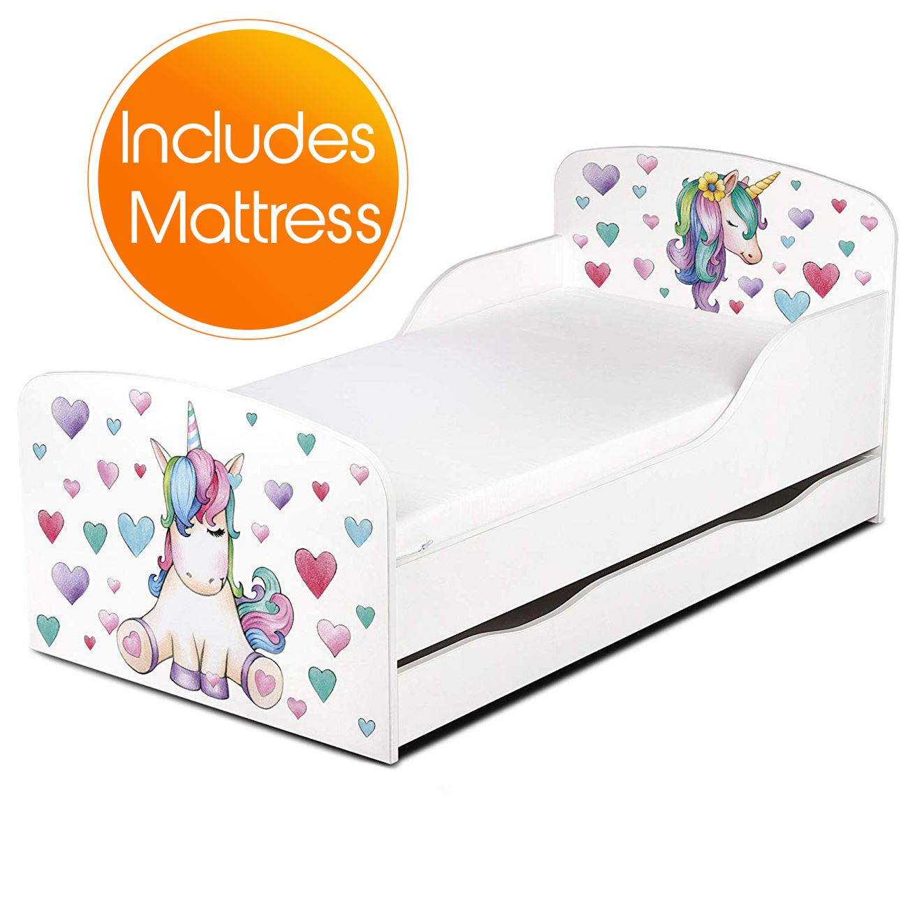 Unicornio Cama Infantil con Almacenamiento + Todo Muelle Colchón