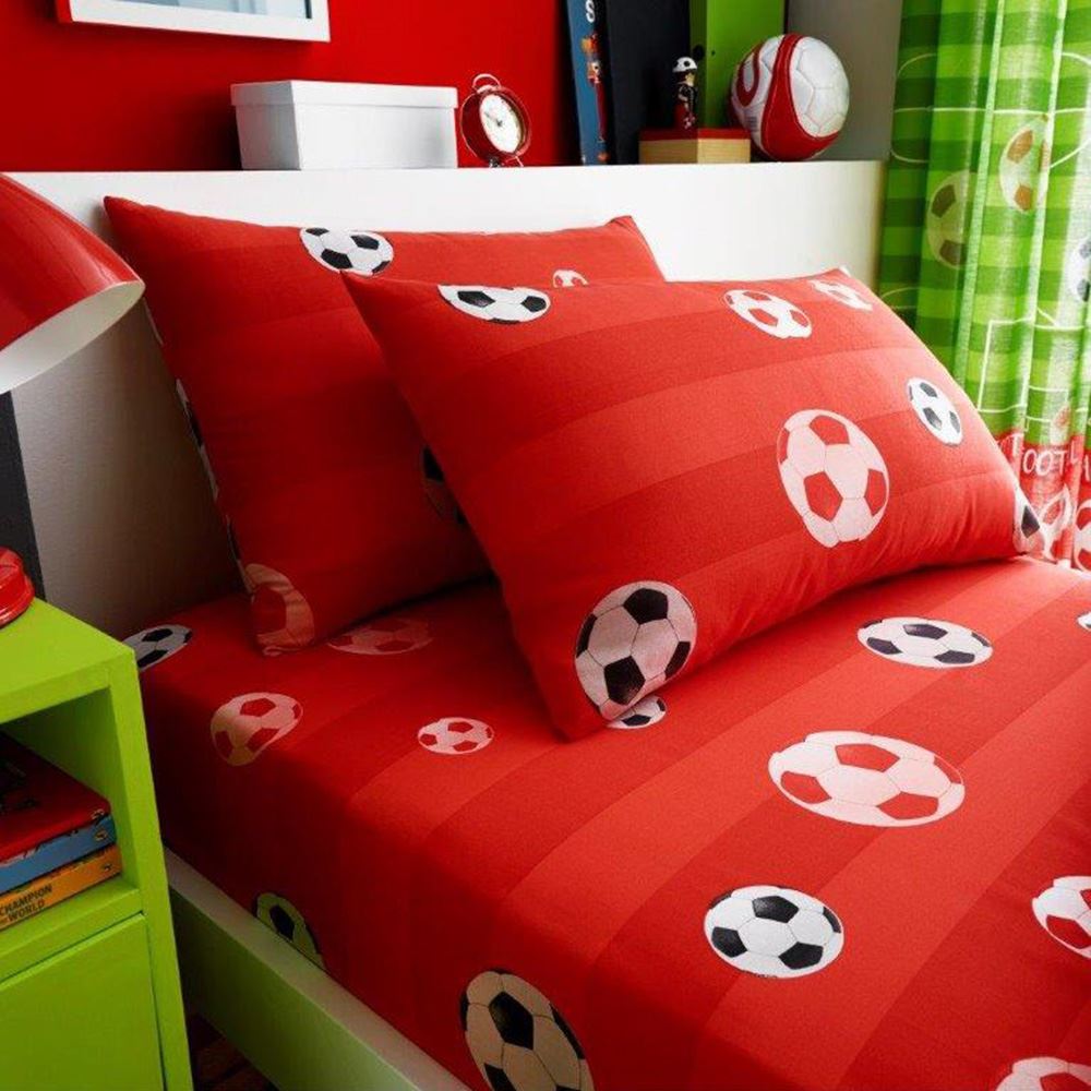 GOAL FOOTBALL SINGLE FITTED SHEET /& PILLOWCASE SET BEDDING KIDS GREEN