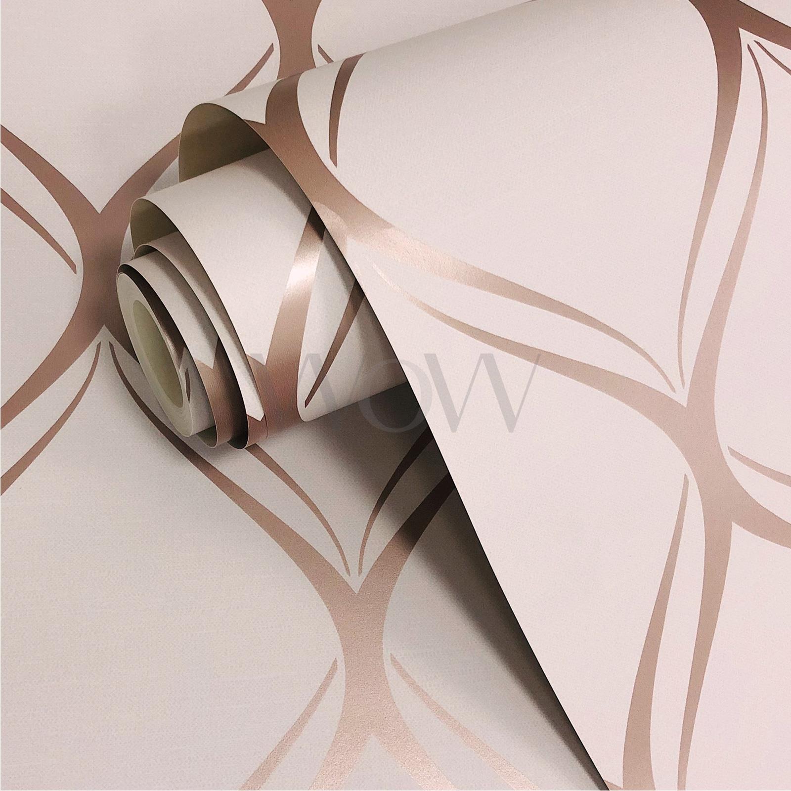 WORLD OF WALLPAPER CLIFTON WAVE GEOMETRIC METALLIC ROSE GOLD SILVER
