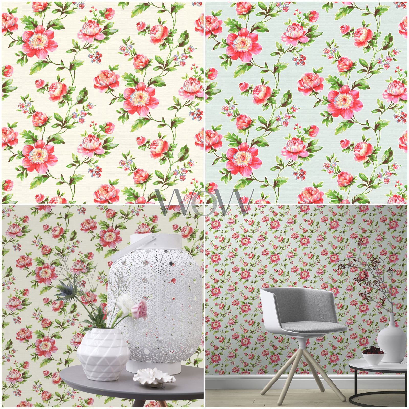 SHABBY CHIC ROSE WALLPAPER TEAL FLORAL FEATURE WALL NEW RASCH 442229