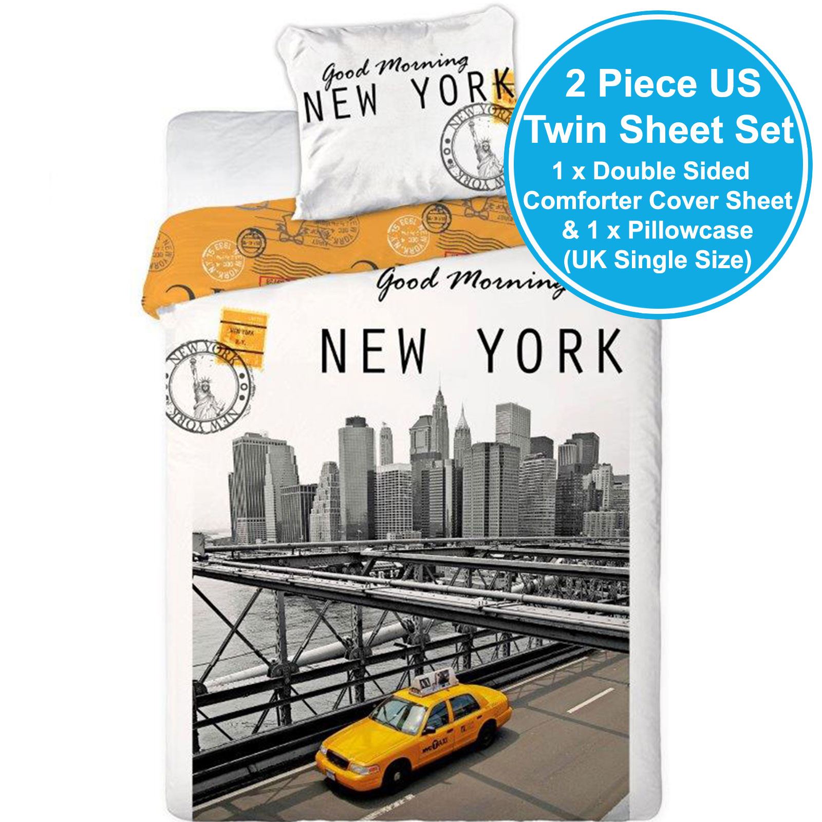 BUONGIORNO NEW YORK CITY SINGOLO COPRIPIUMINO COTONE 2 DISEGNI IN 1