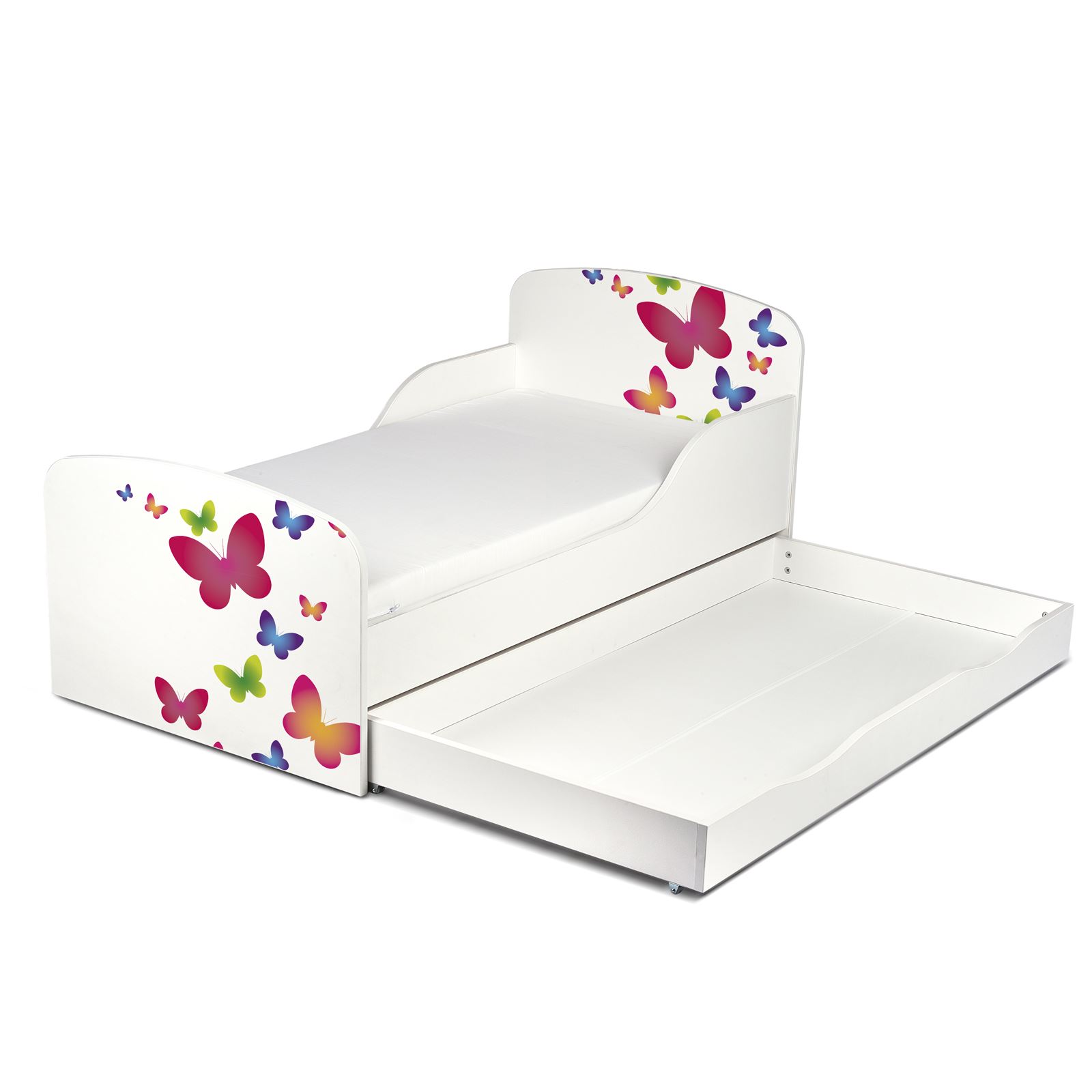 Weißer Schmetterling Kleinkind Bett + Faser Matratze Kinder Cotbed