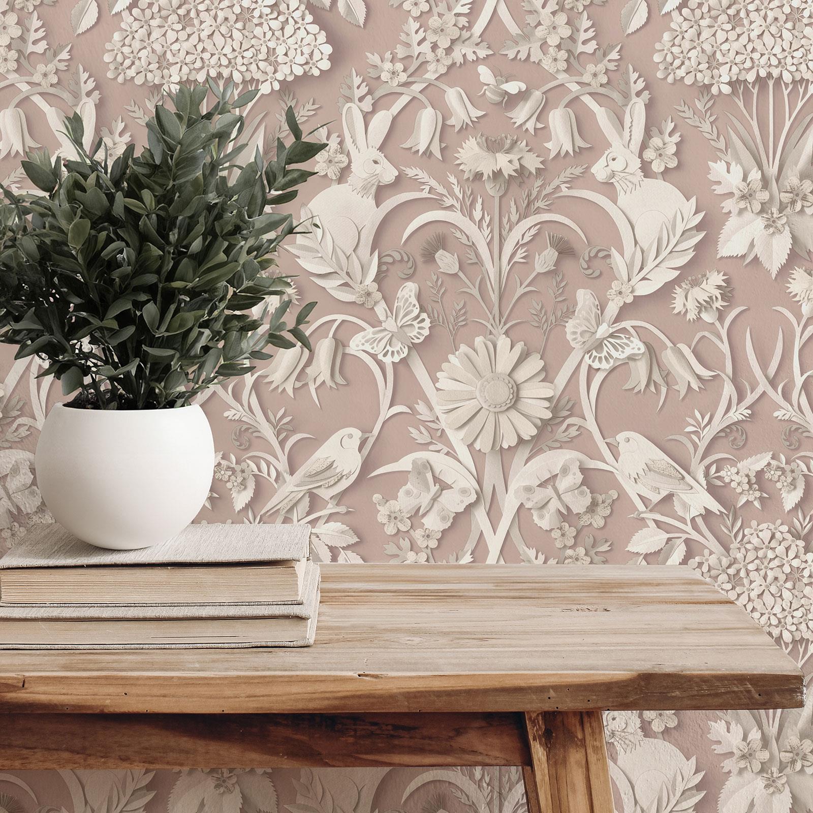 Fine Decor Dimensions Woodland Animals Flowers Wallpaper 3D Effect Damask Colors - Picture 27 of 43