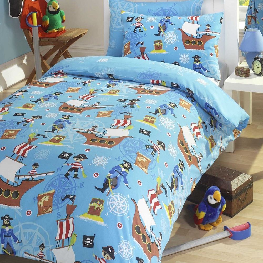 SEA PIRATES SINGLE DUVET COVER SET REVERSIBLE BEDDING KIDS ...