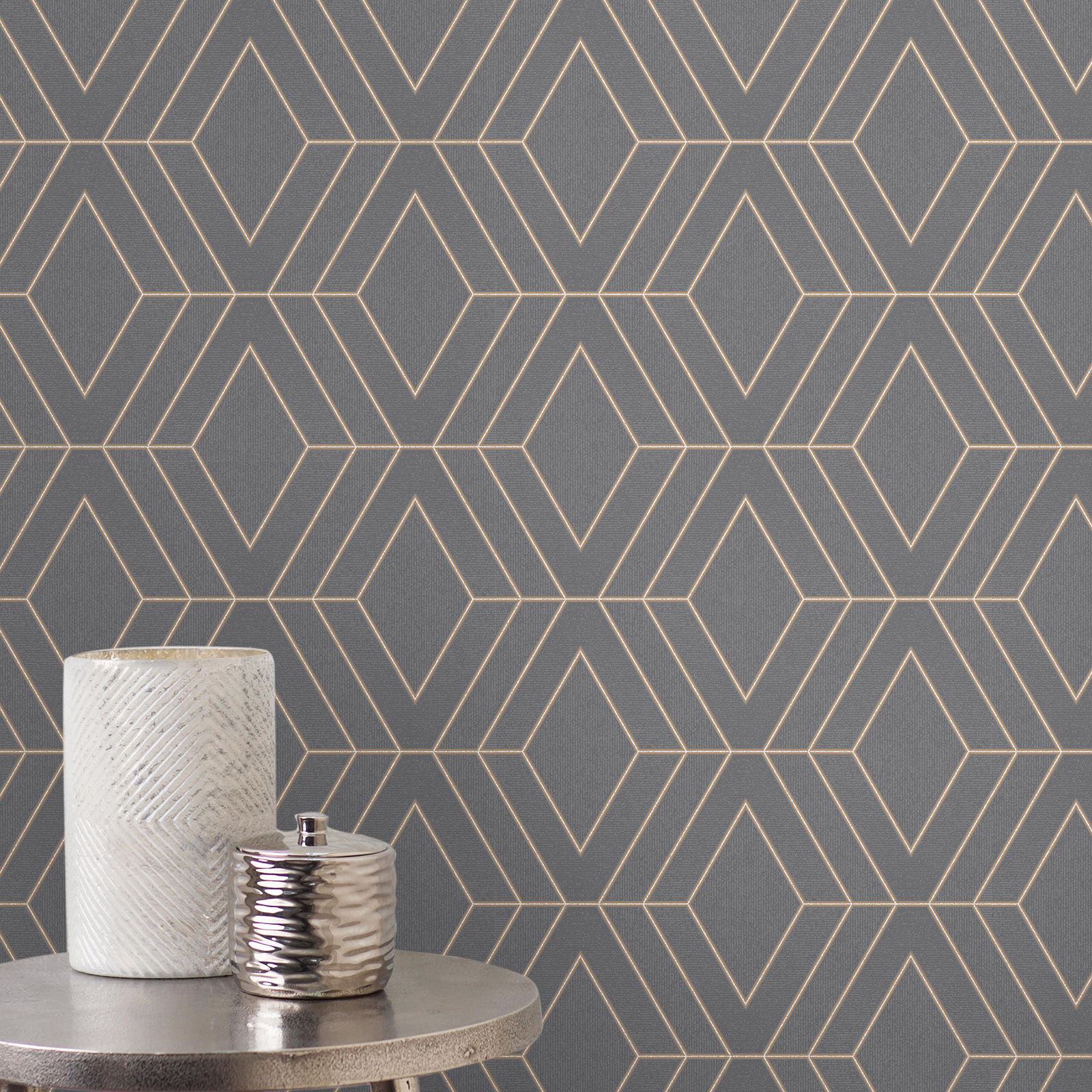 COPPER CHARCOAL WALLPAPER GEOMETRIC MARBLE STRIPE METALLIC GLITTER eBay