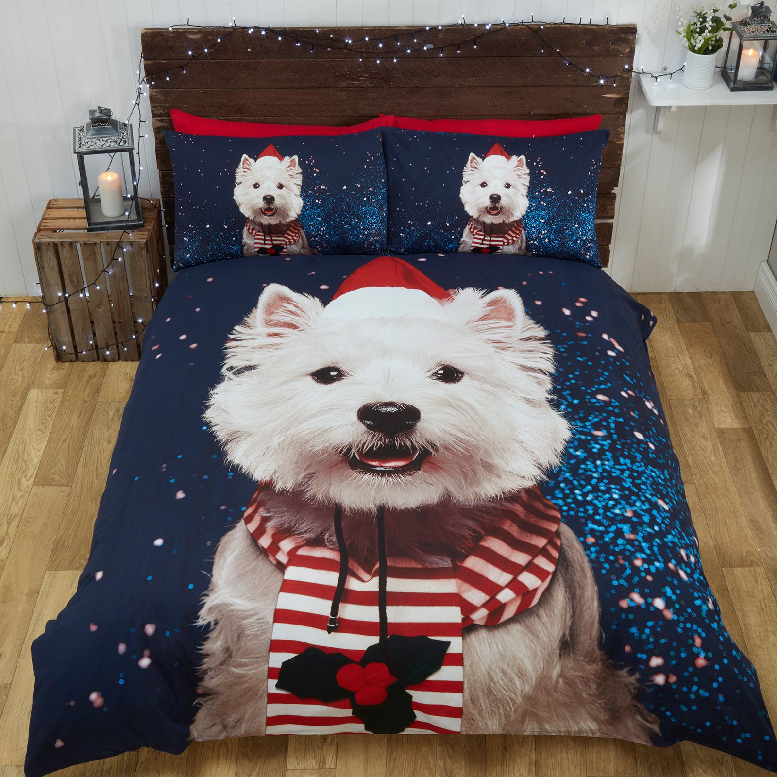 CHRISTMAS WESTIE DOG DUVET COVER SETS XMAS BEDDING SINGLE, DOUBLE