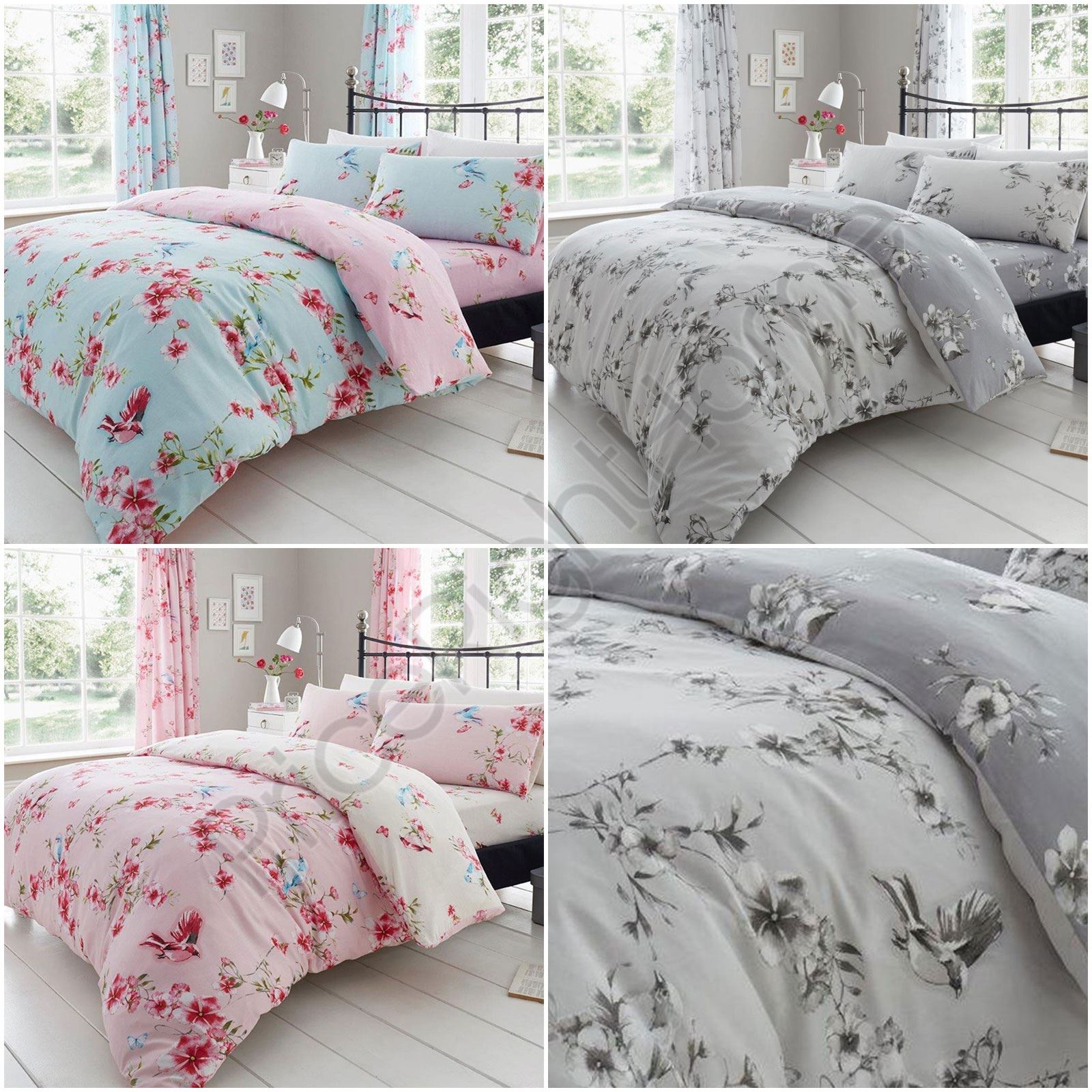 Birdie Blossom Reversible Duvet //Quilt Cover Beddong Set in All Sizes