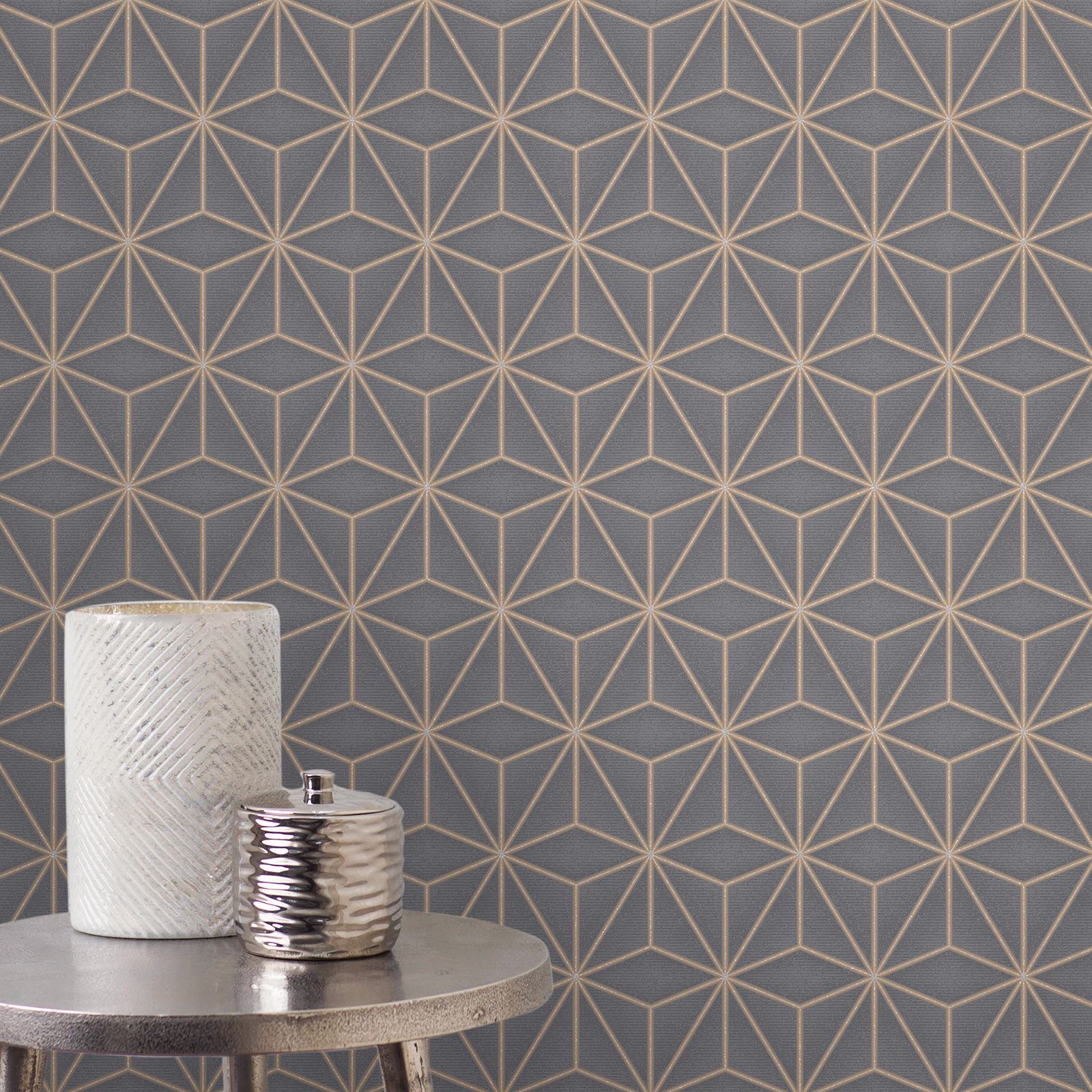 GEOMETRIC WALLPAPER ROSE GOLD SILVER NAVY BLUE TEAL METALLIC & MORE