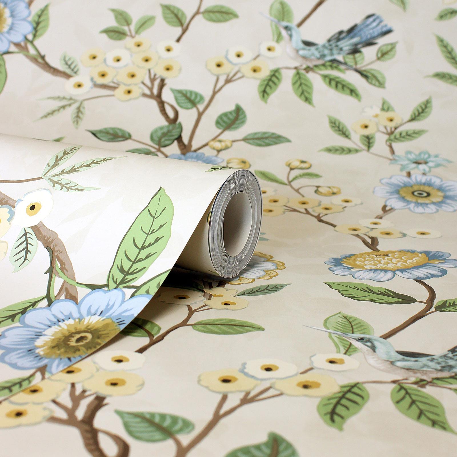 Eleanor Floral Chinoiserie Wallpaper Flowers Birds Fine Decor - Choose Colour - Picture 5 of 13
