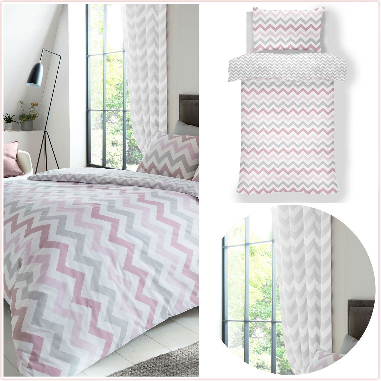 Metro Géométrique Chevron Gris Blanc Rideaux Doublés Chambre
