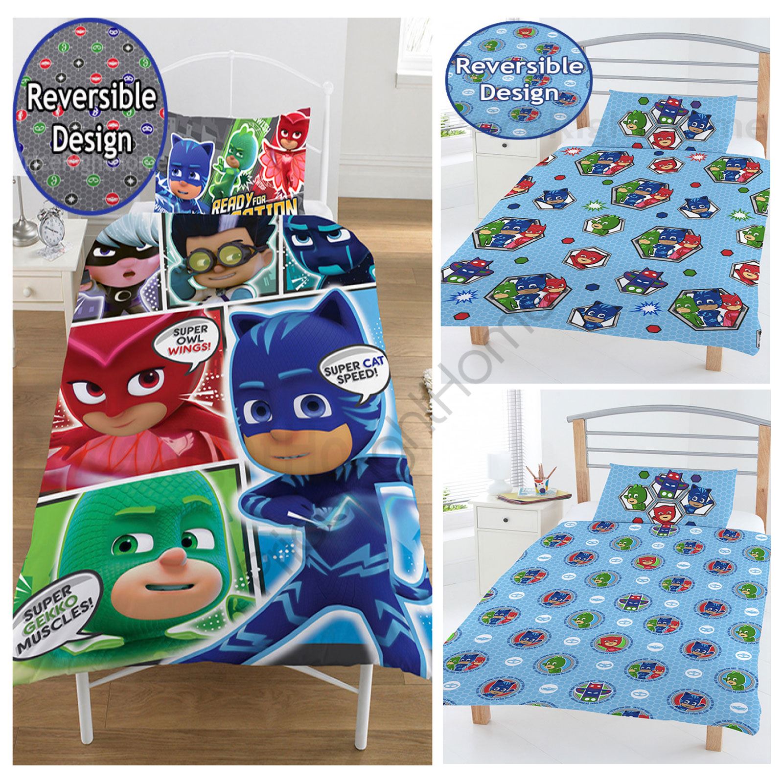 PJ MASKS SAVE THE DAY SINGLE DUVET COVER SET REVERSIBLE KIDS BEDDING