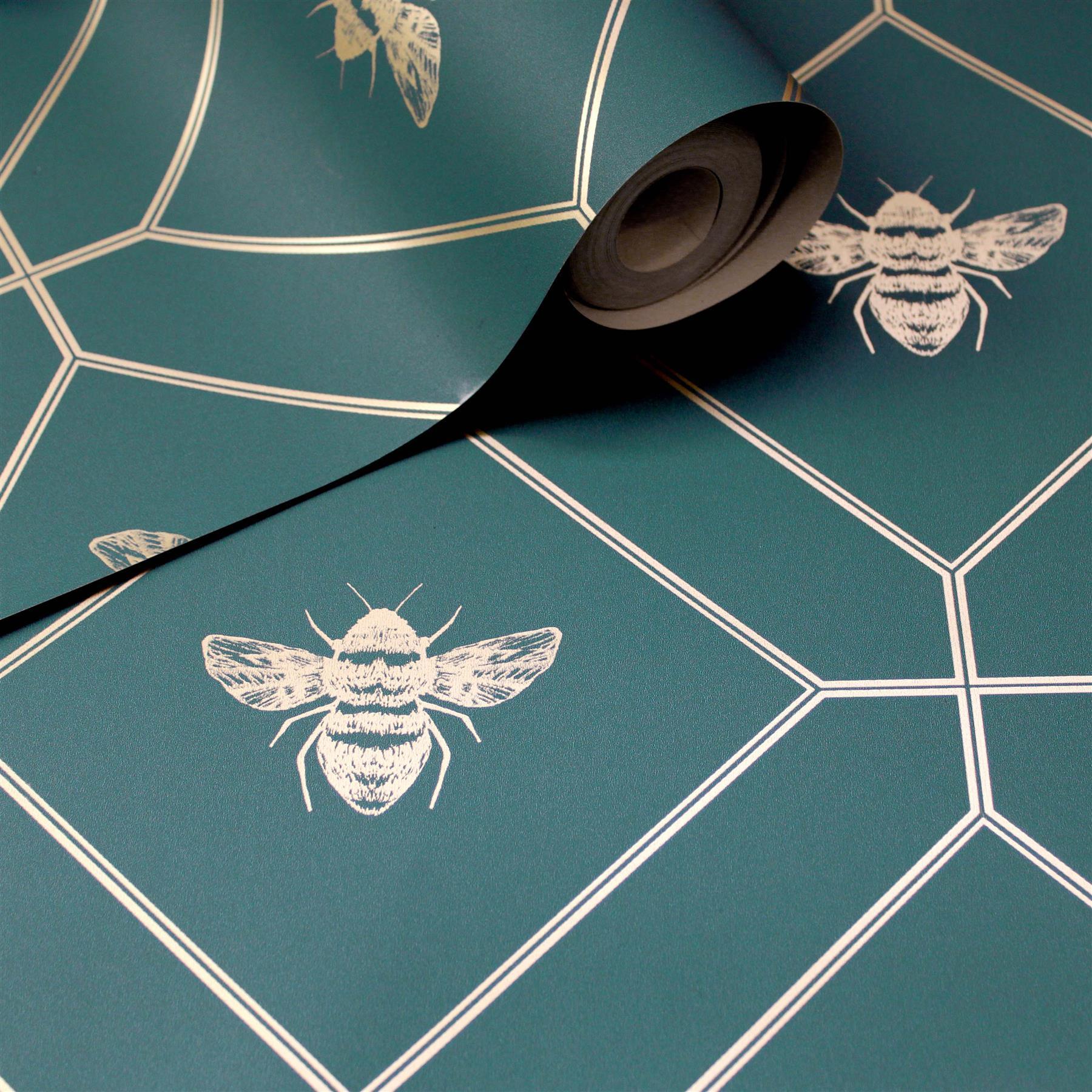 Honeycomb Bee Wallpaper Metallic Gold Geometric Diamonds - Various Colours - Picture 32 of 32