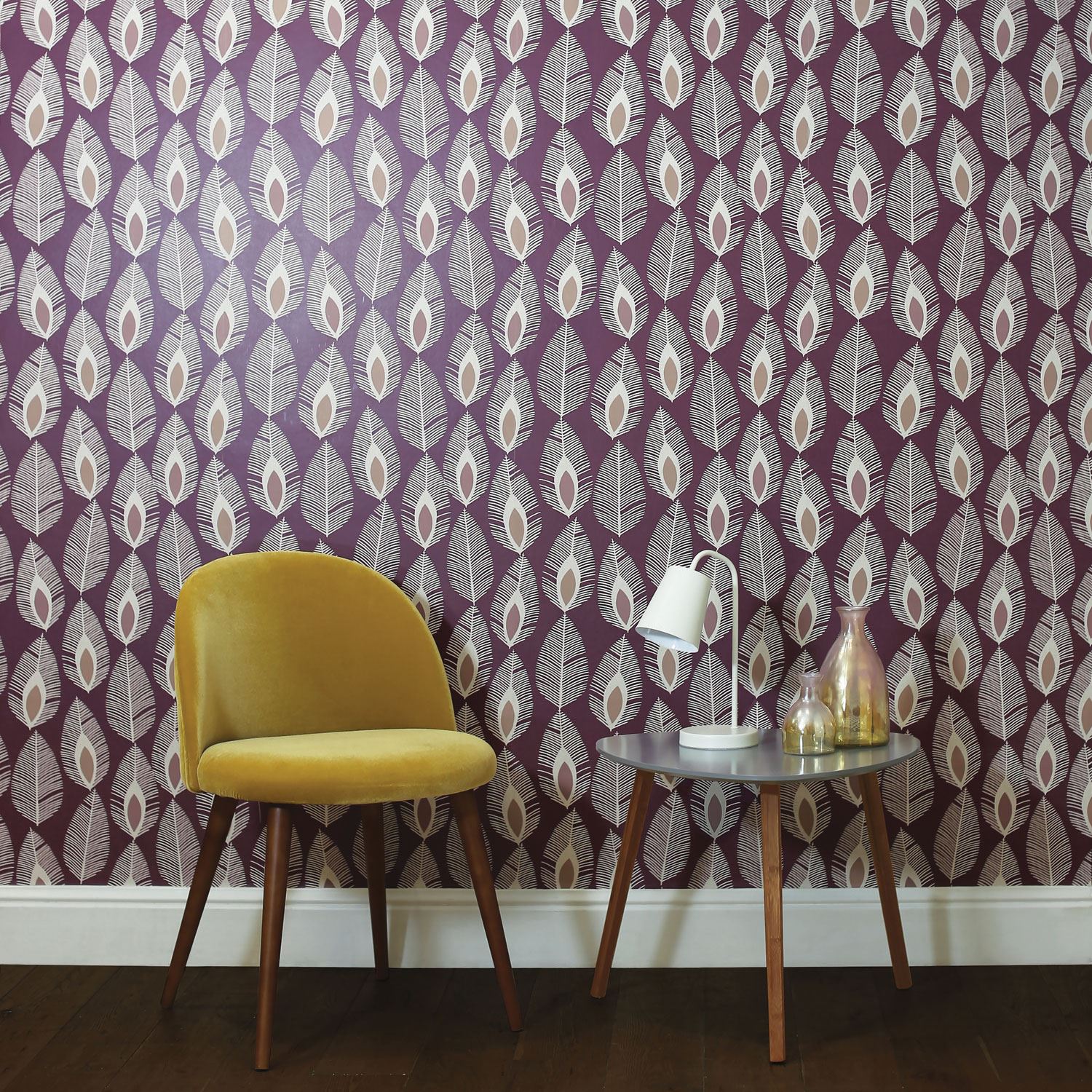 ARTHOUSE COLOUR LUXE GLAM FEATHER RETRO THEMED WALLPAPER